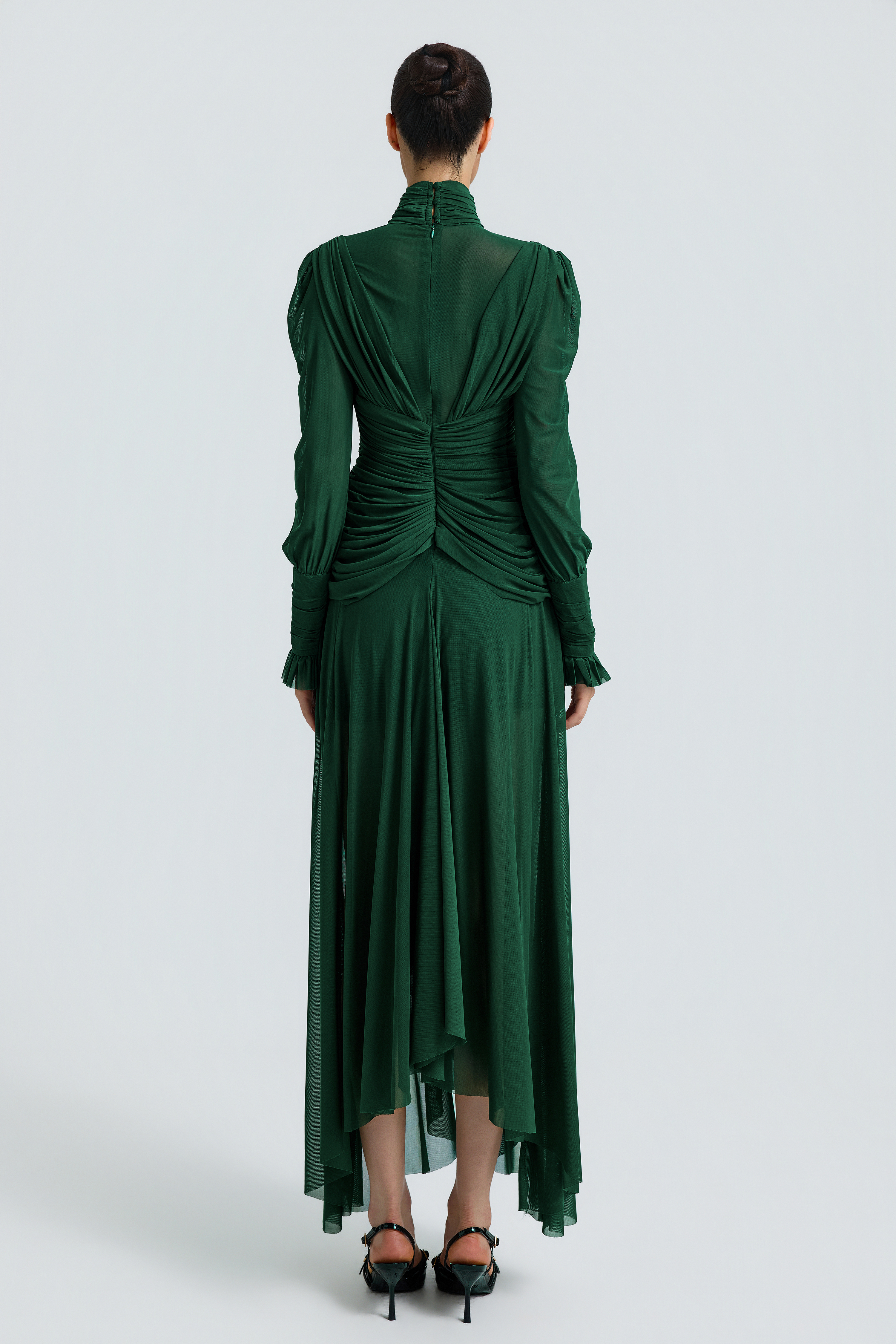 Mesh See-Through Gathering Maxi Dress