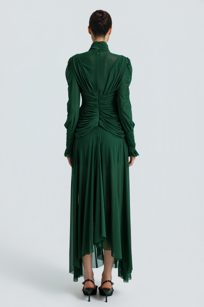 Mesh See-Through Gathering Maxi Dress