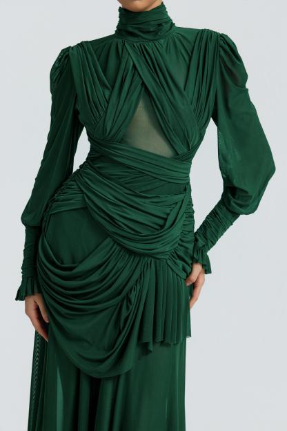 Mesh See-Through Gathering Maxi Dress
