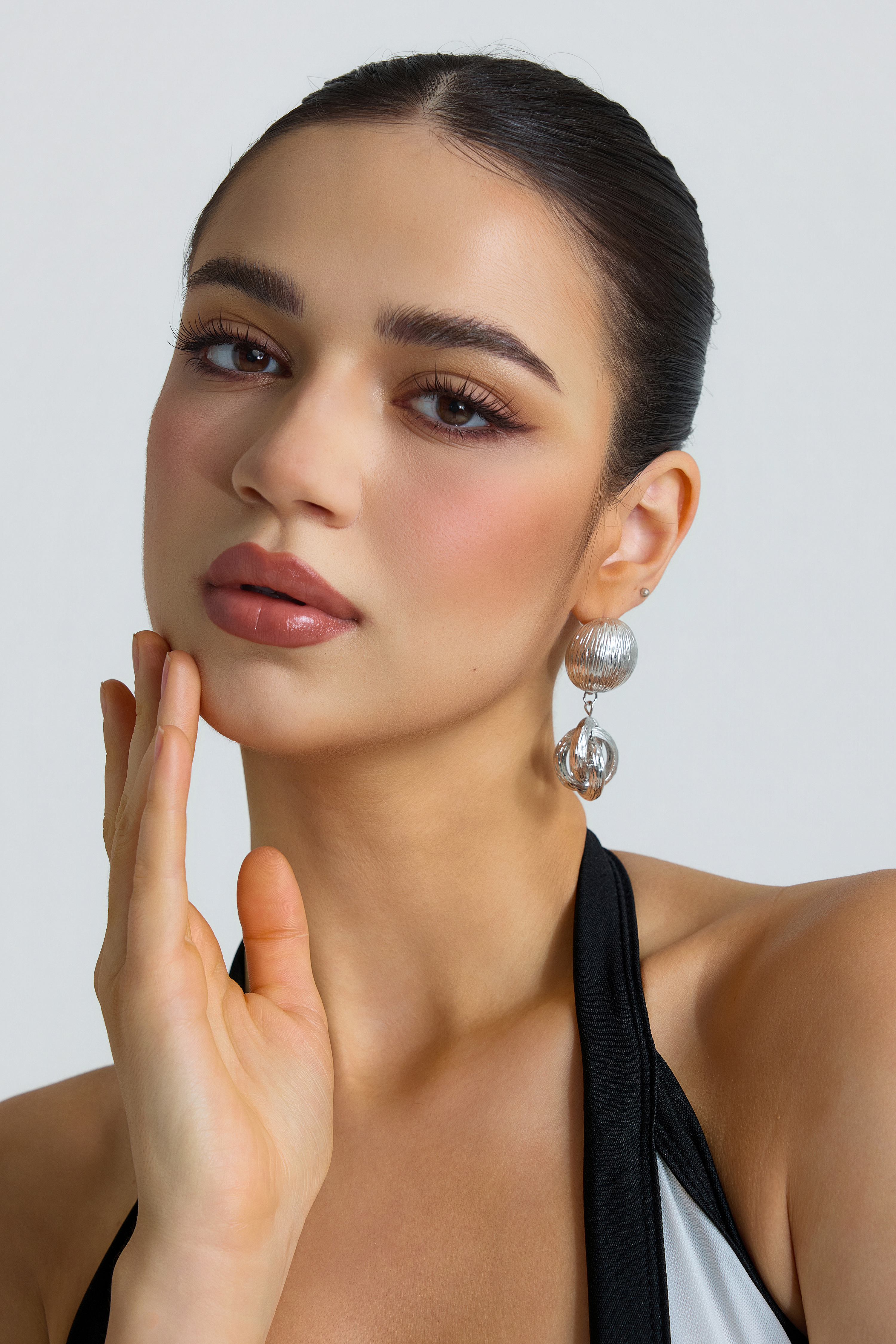 Metal Textured Ball Twist Ring Earrings
