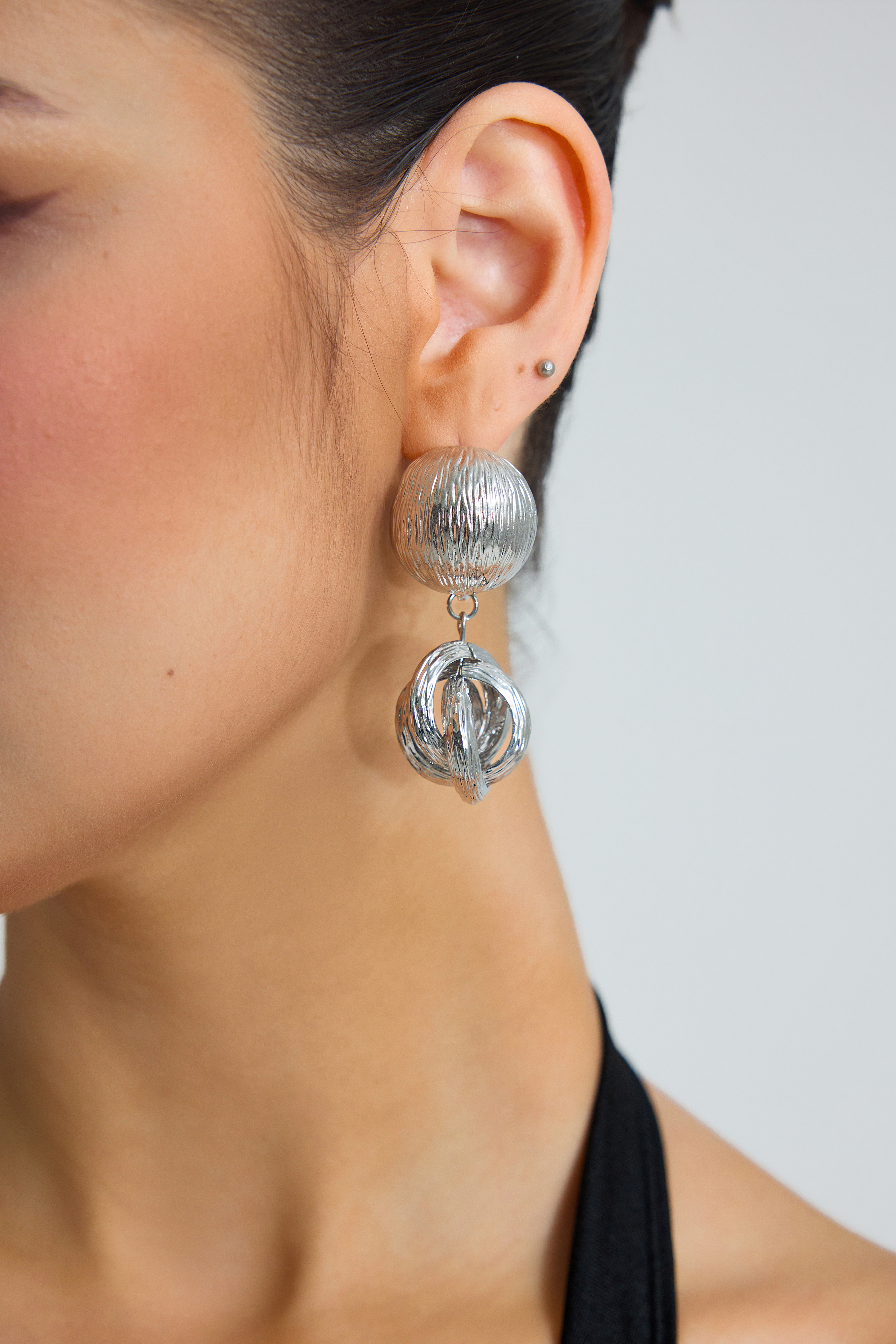 Metal Textured Ball Twist Ring Earrings