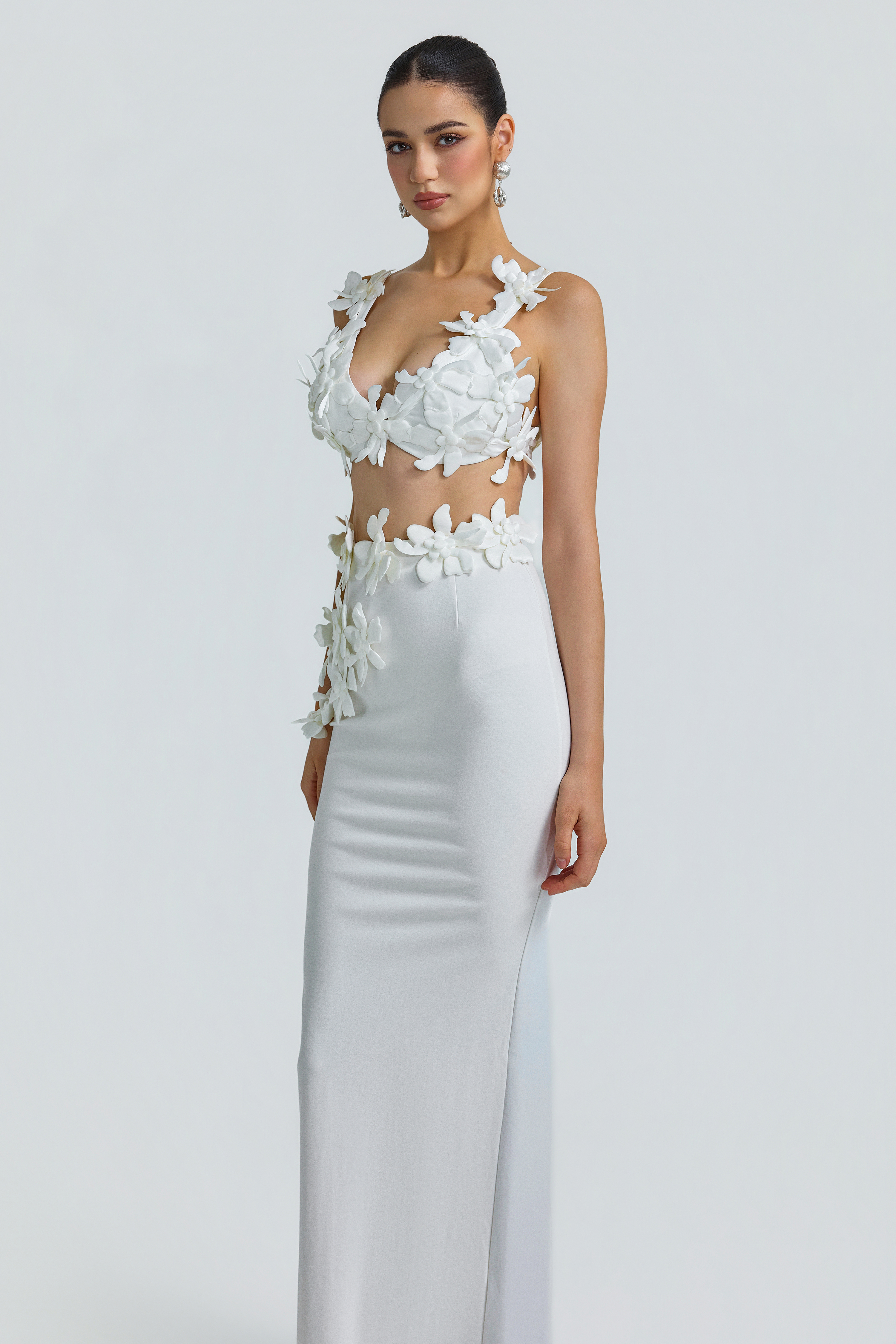 Jersey 3D Flower Top & Hight Waist Maxi Skirt Set