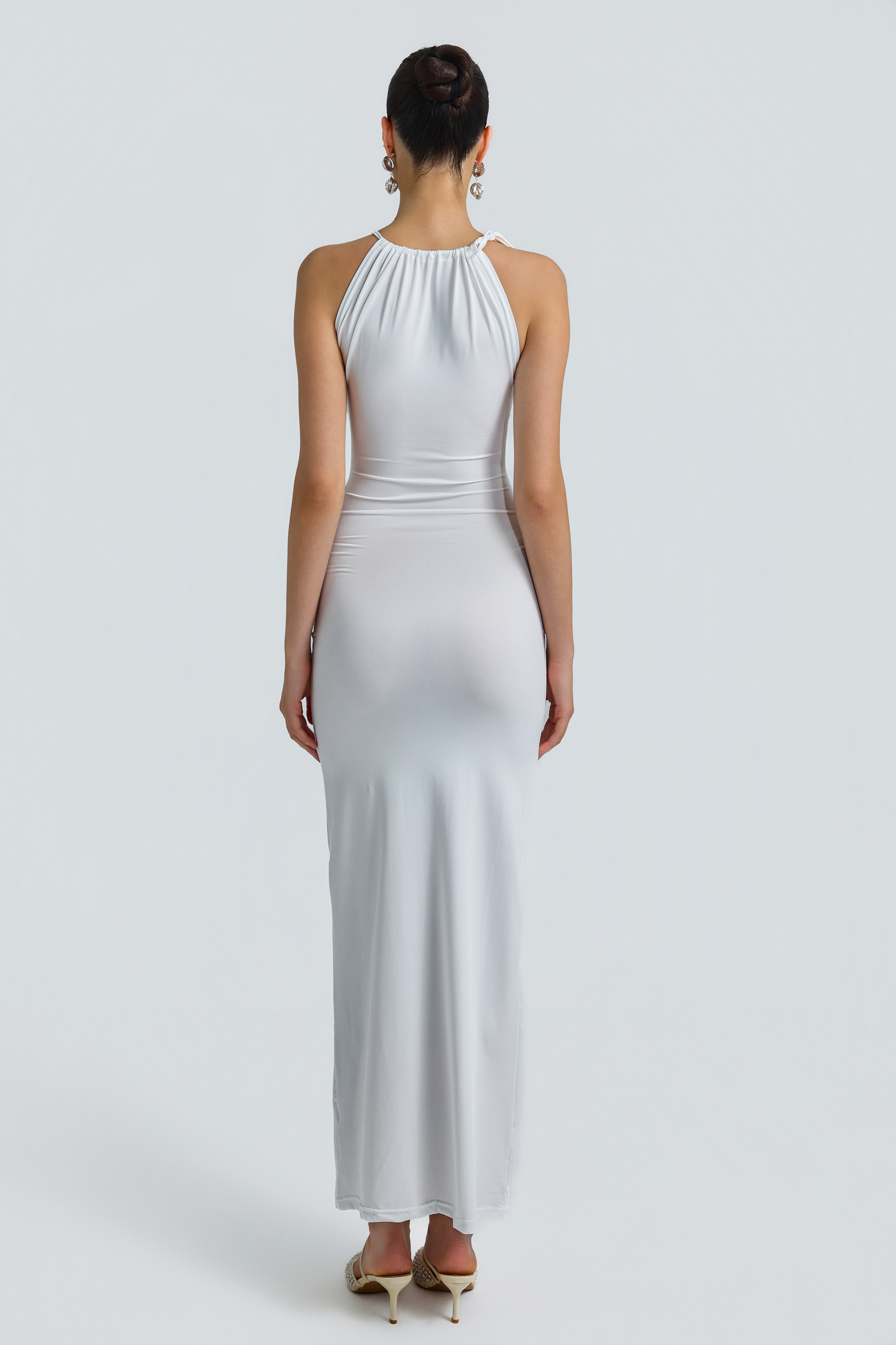 Jersey Halter Cutout Ruched Maxi Dress