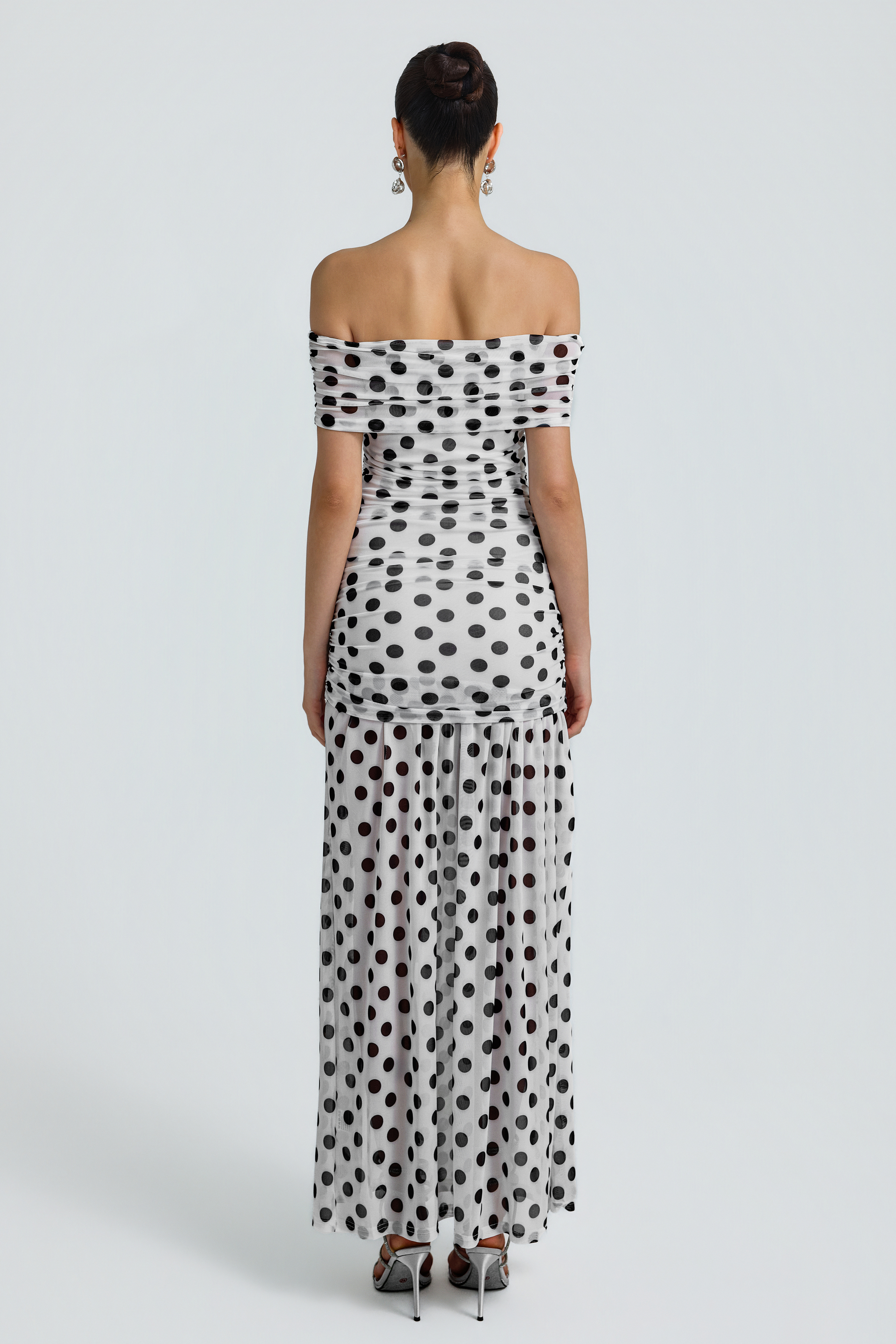 Mesh Polka Dot Off Shoulder Maxi Dress