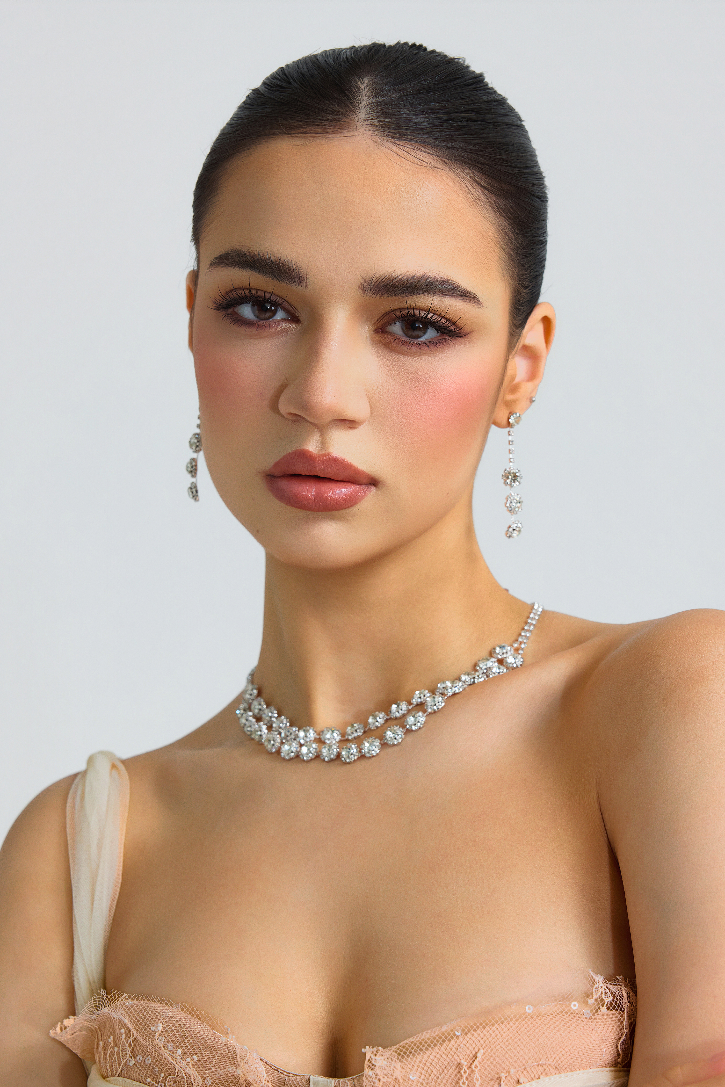Metallic Rhinestone Earring And Necklace Set