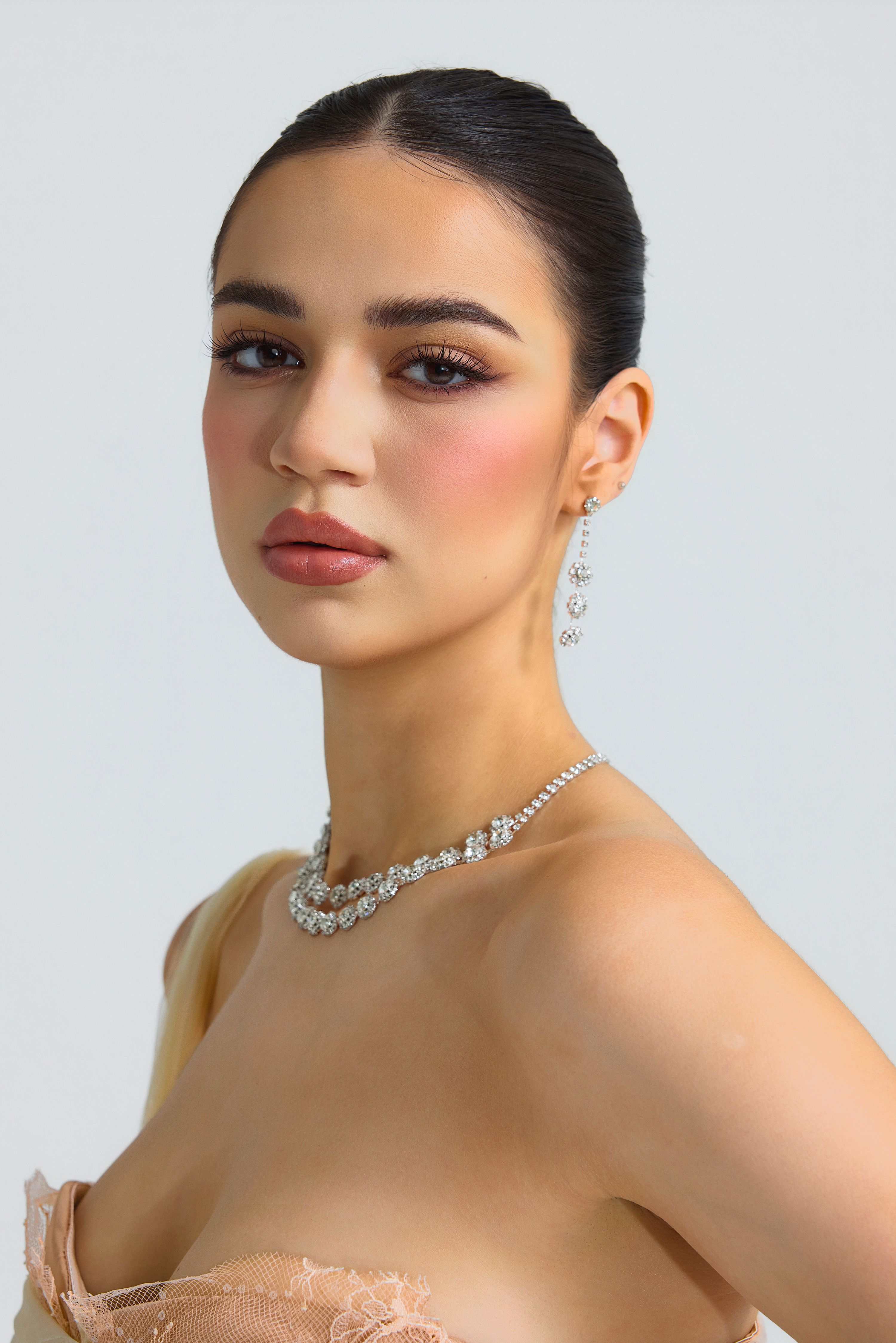 Metallic Rhinestone Earring And Necklace Set