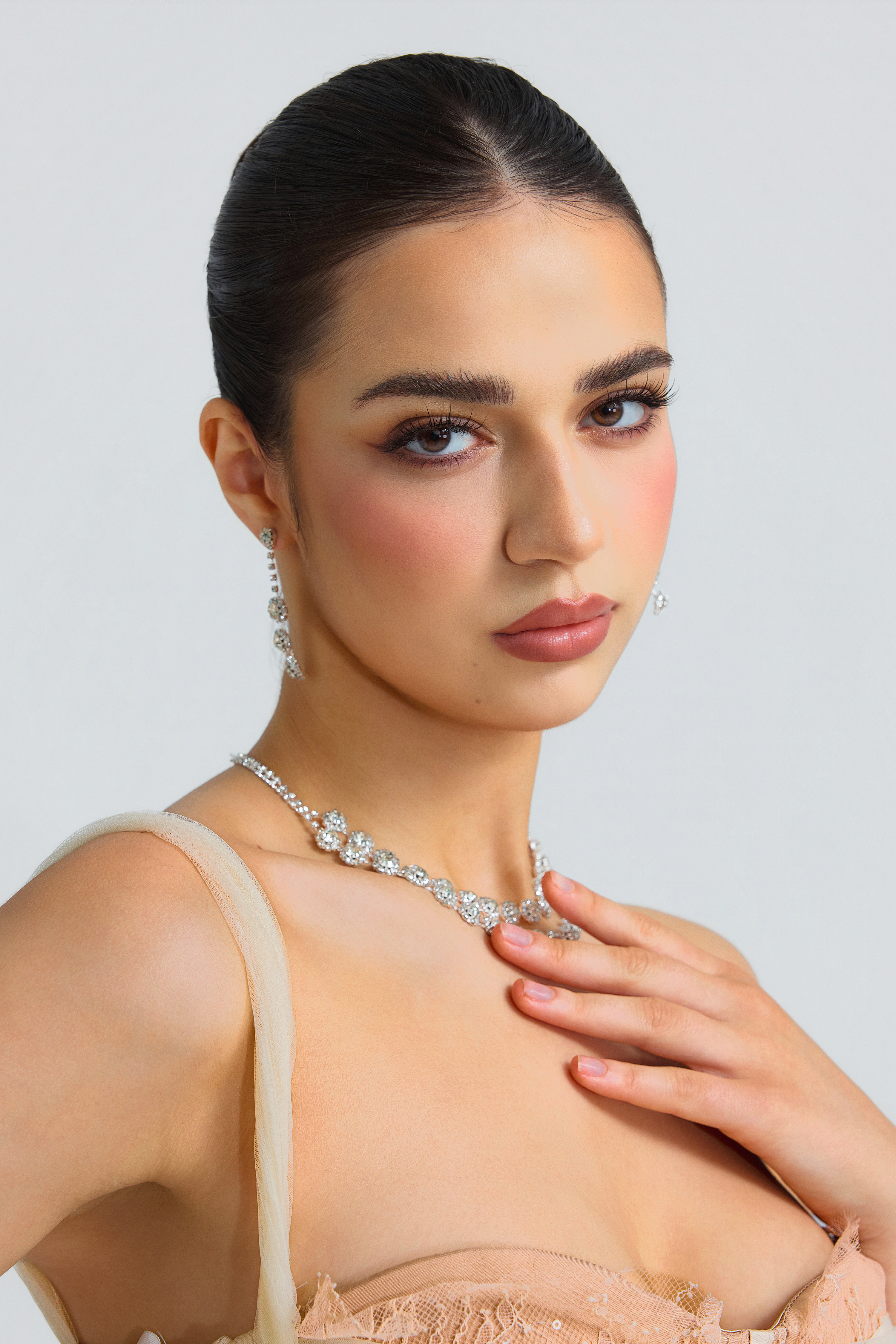 Metallic Rhinestone Earring And Necklace Set