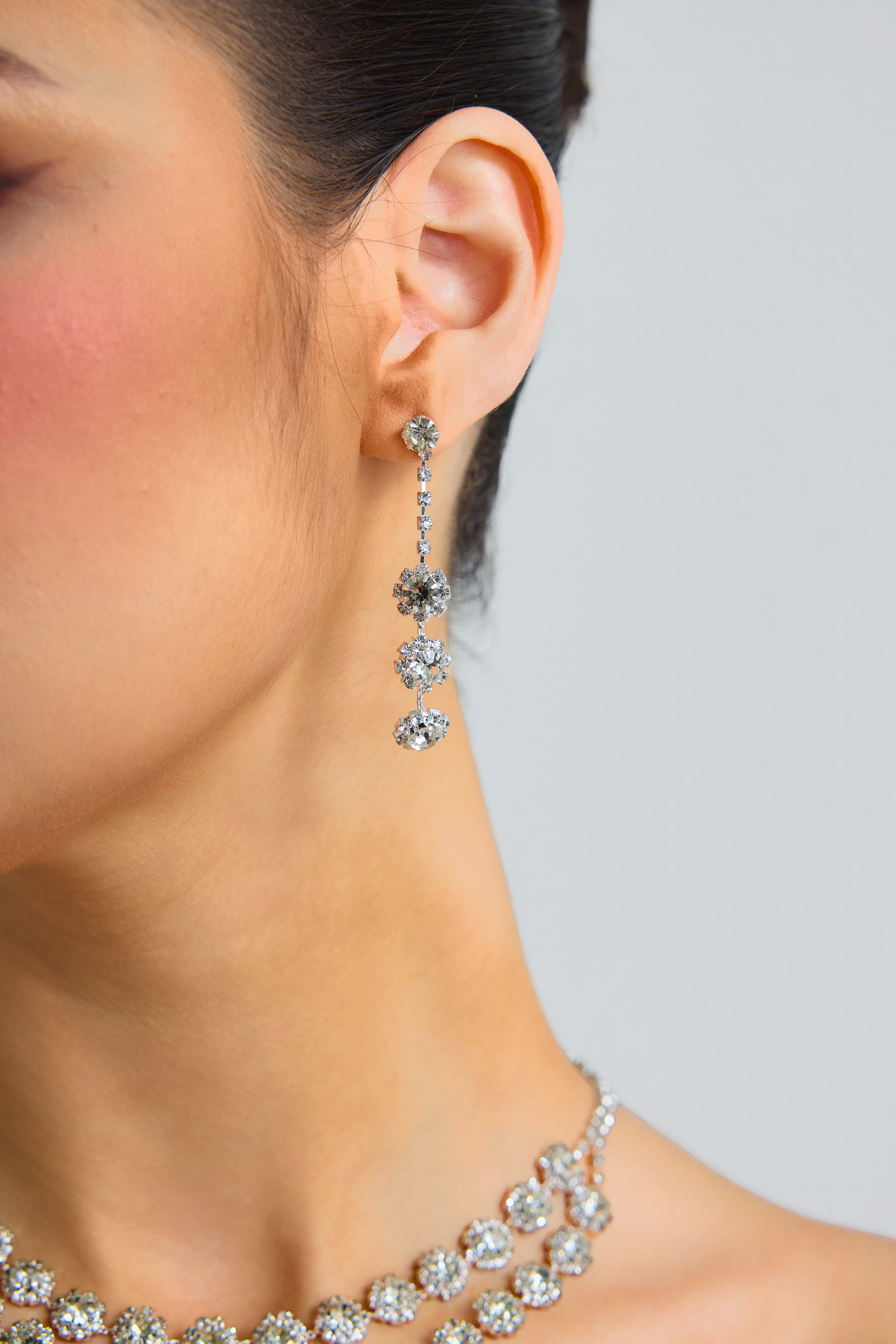 Metallic Rhinestone Earring And Necklace Set