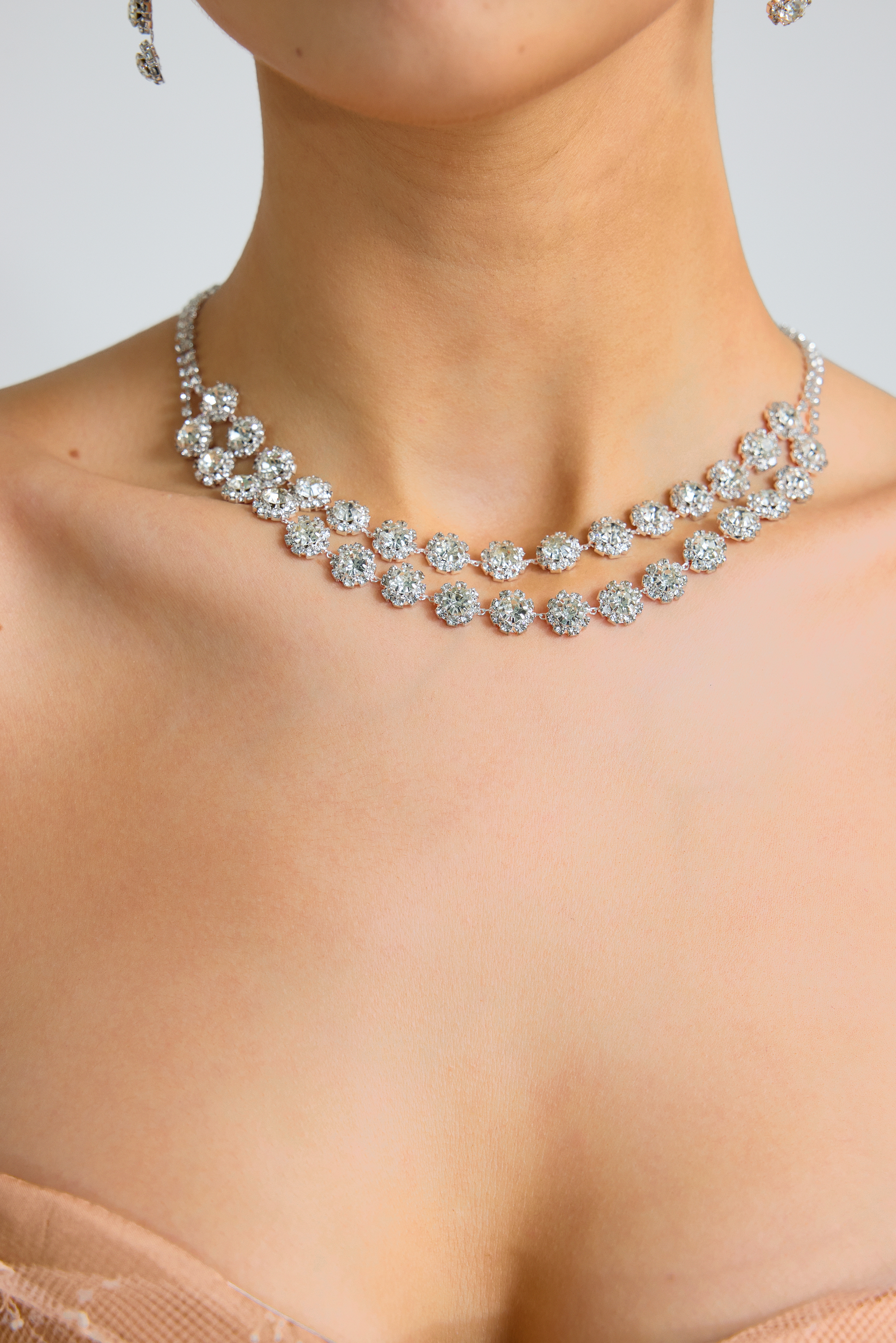 Metallic Rhinestone Earring And Necklace Set