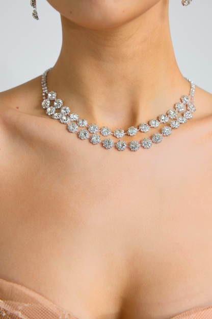 Metallic Rhinestone Earring And Necklace Set