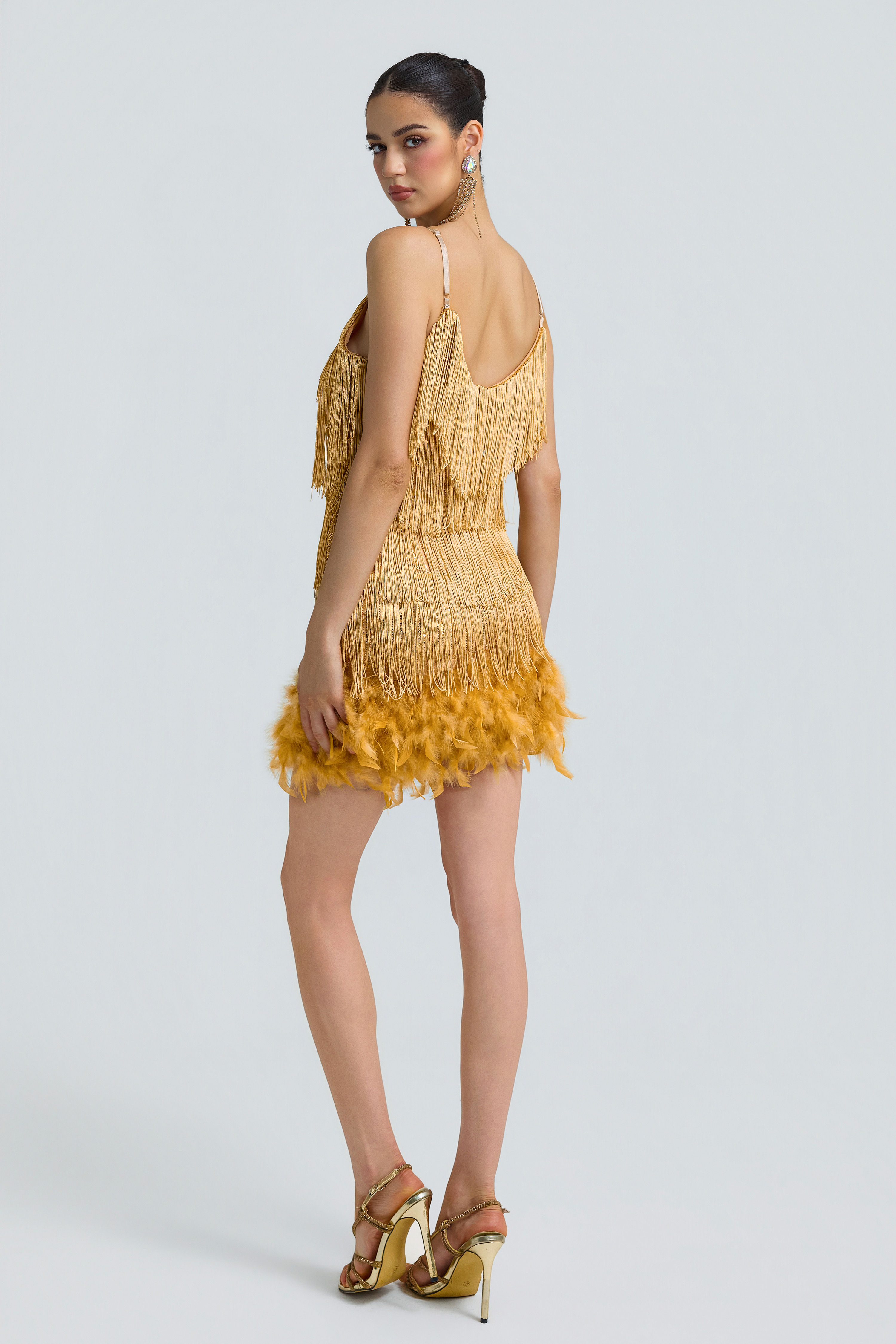 Sequin Tassel Feather Cami Mini Dress