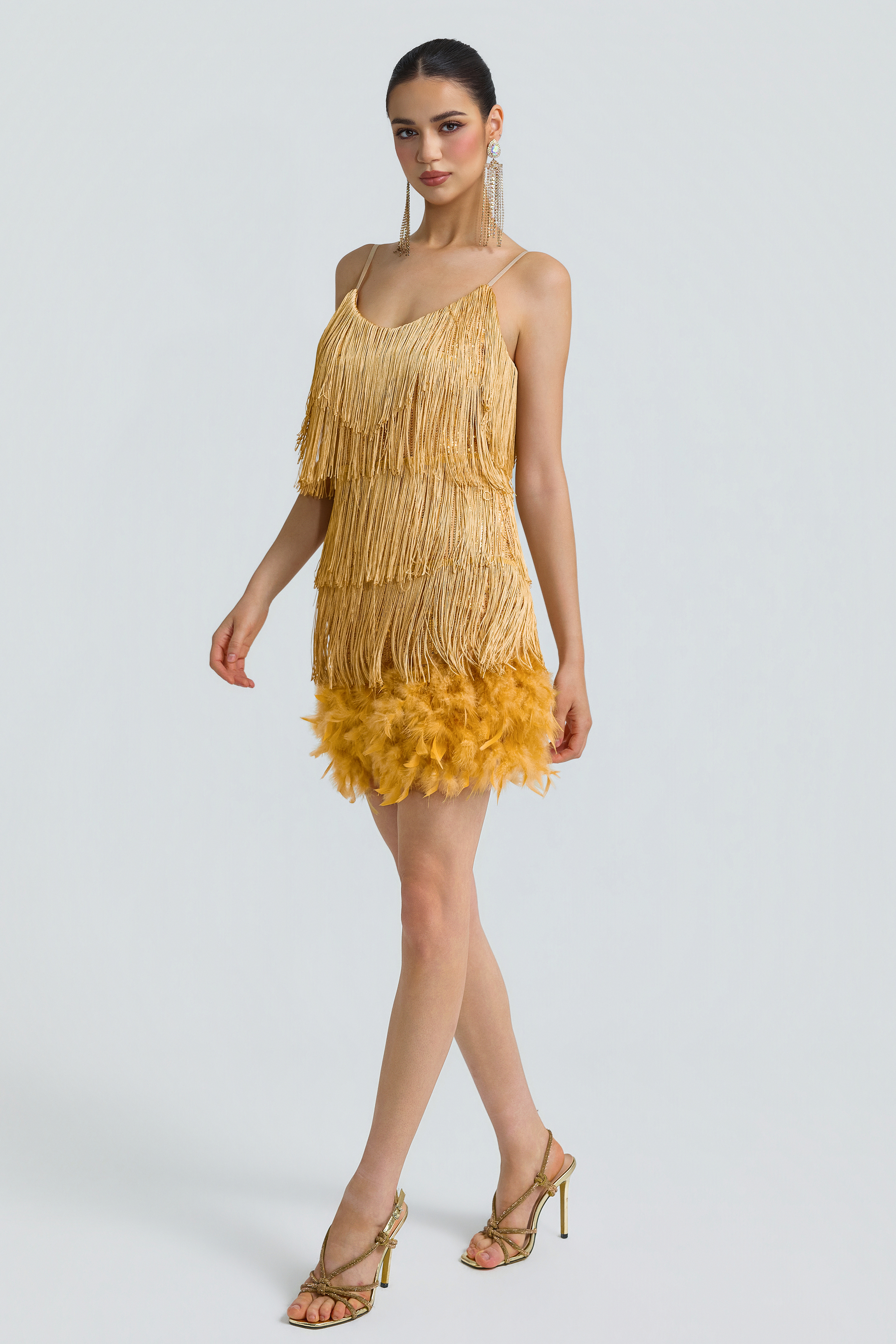Sequin Tassel Feather Cami Mini Dress
