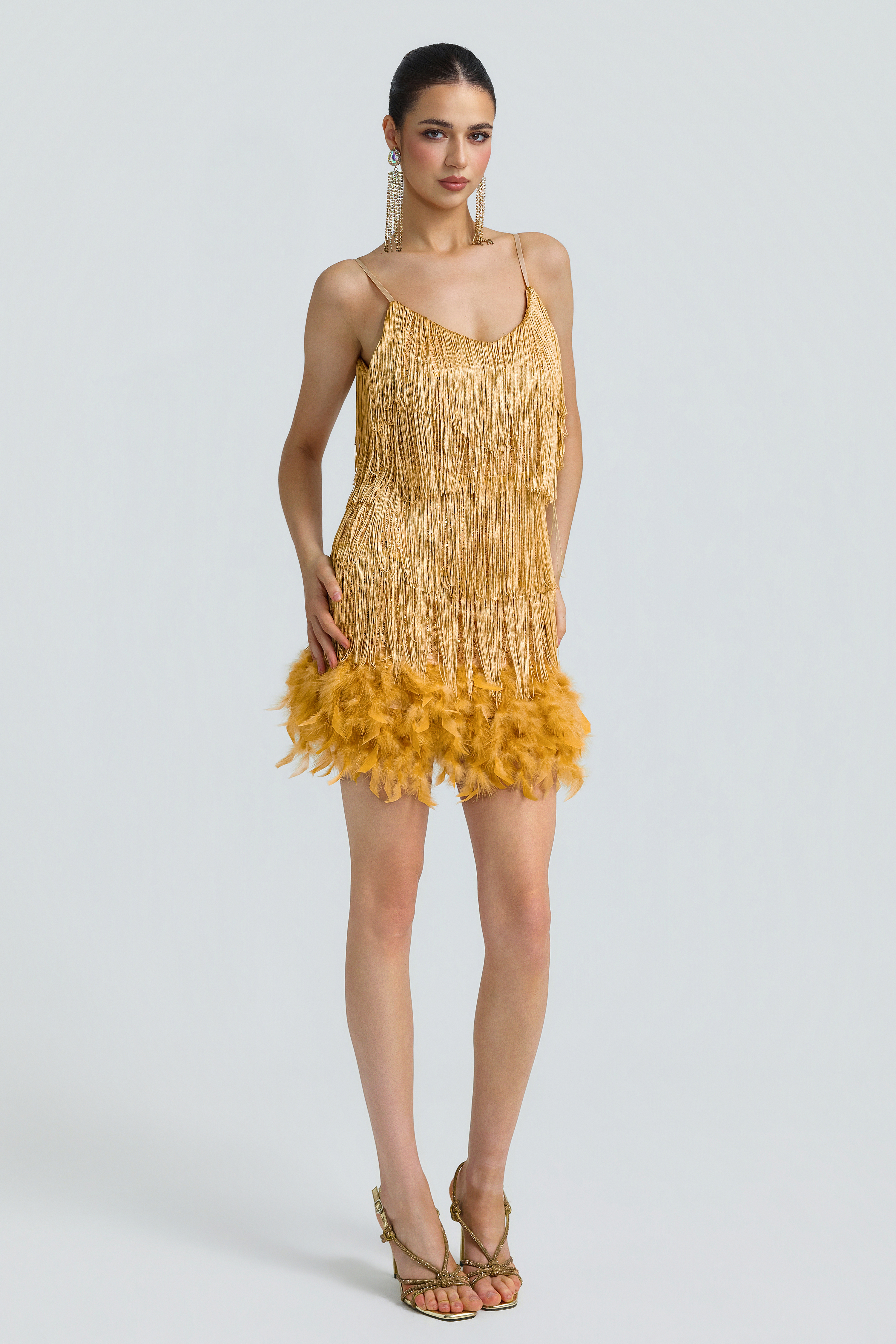 Sequin Tassel Feather Cami Mini Dress