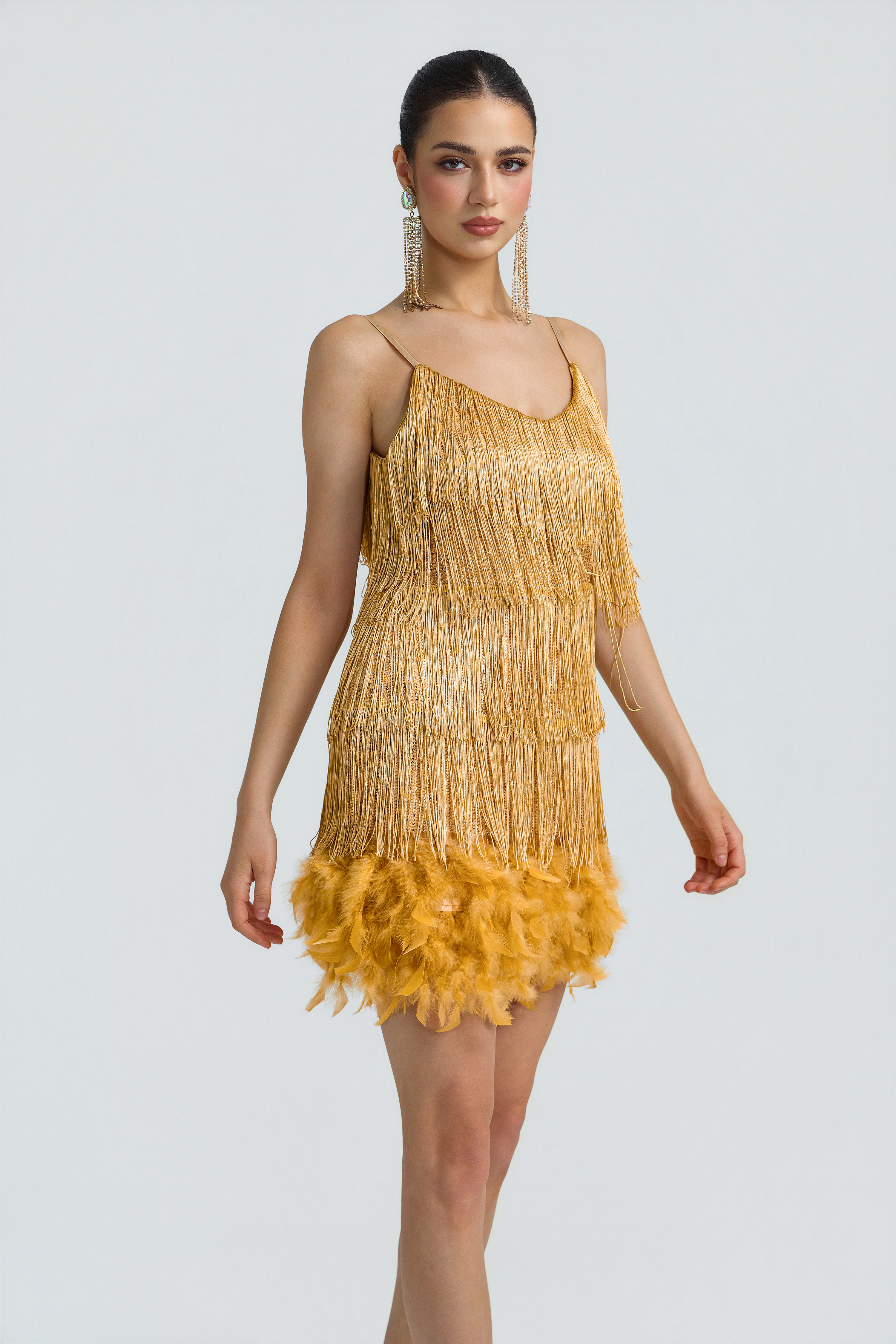 Sequin Tassel Feather Cami Mini Dress