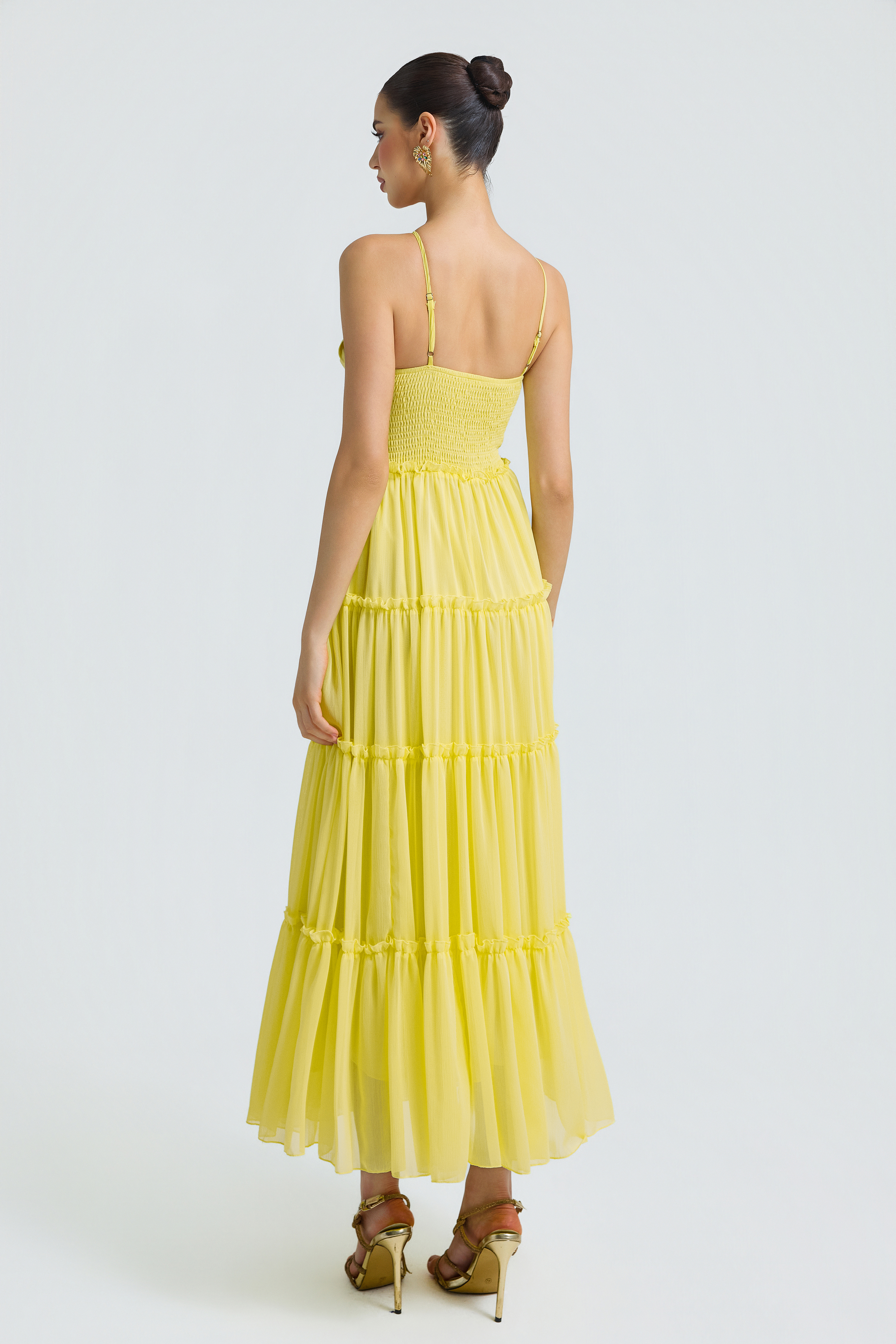 Chiffon Gathering Smocking Midi Dress