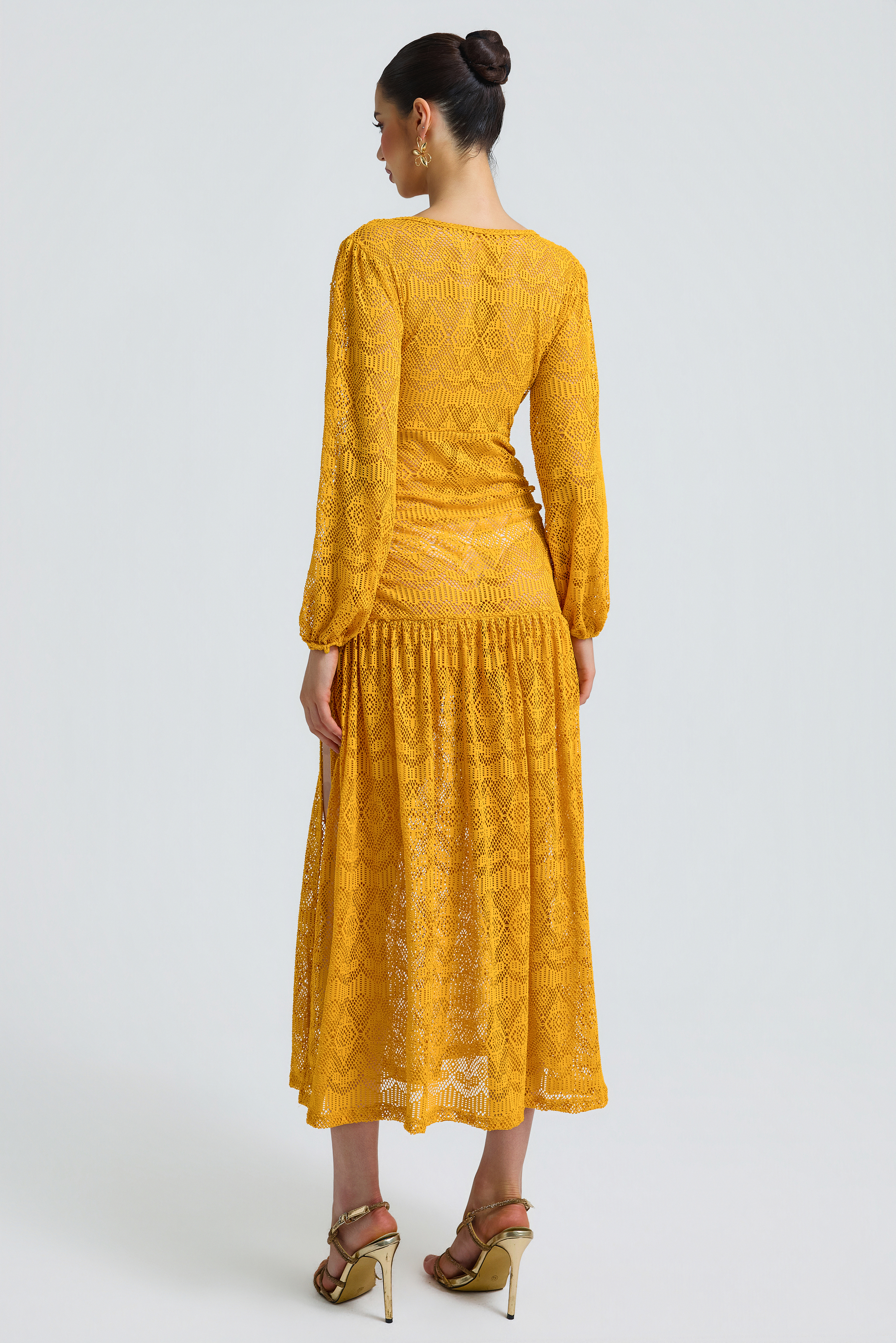 Lace See-Through V-Neck Midi Dress