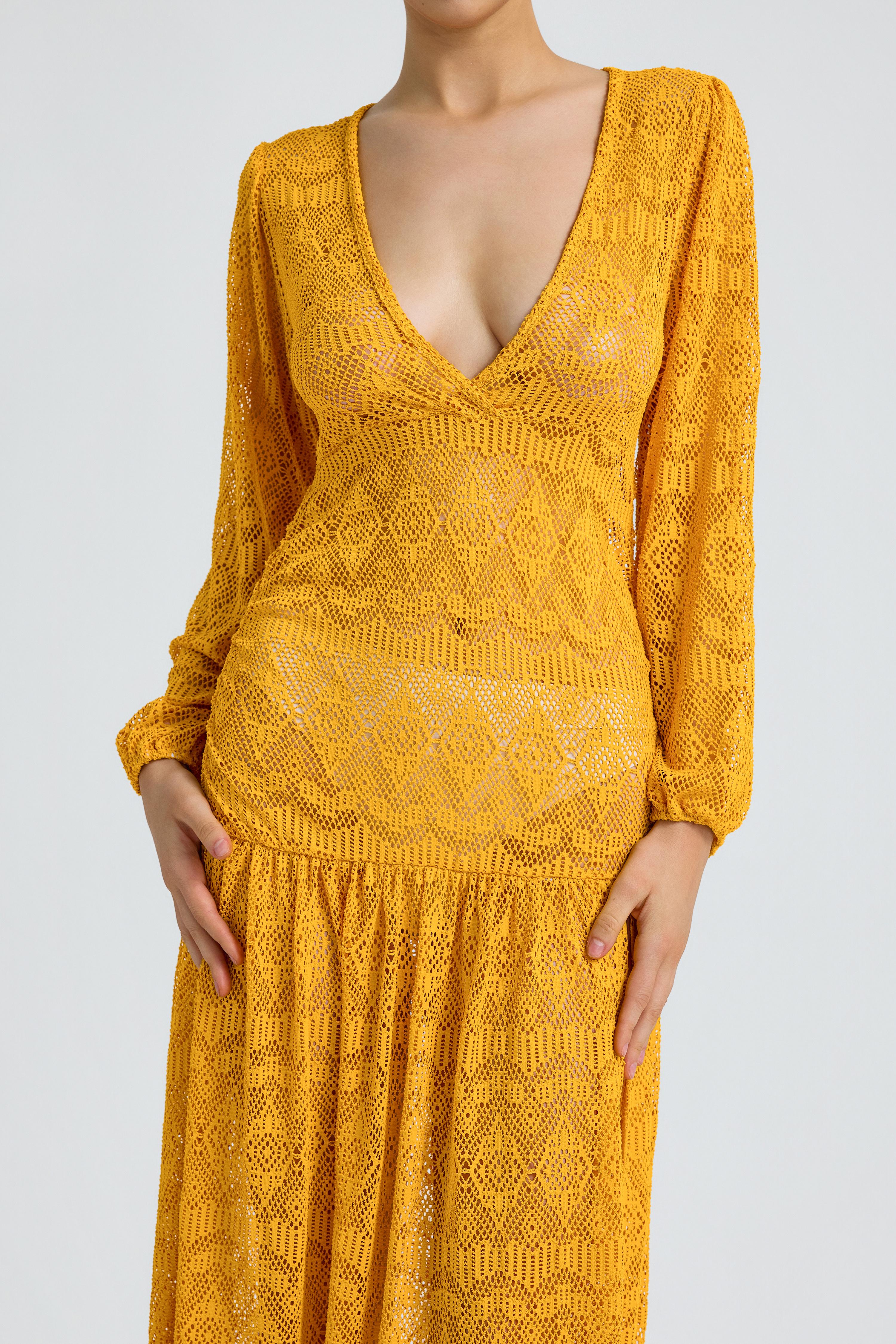 Lace See-Through V-Neck Midi Dress