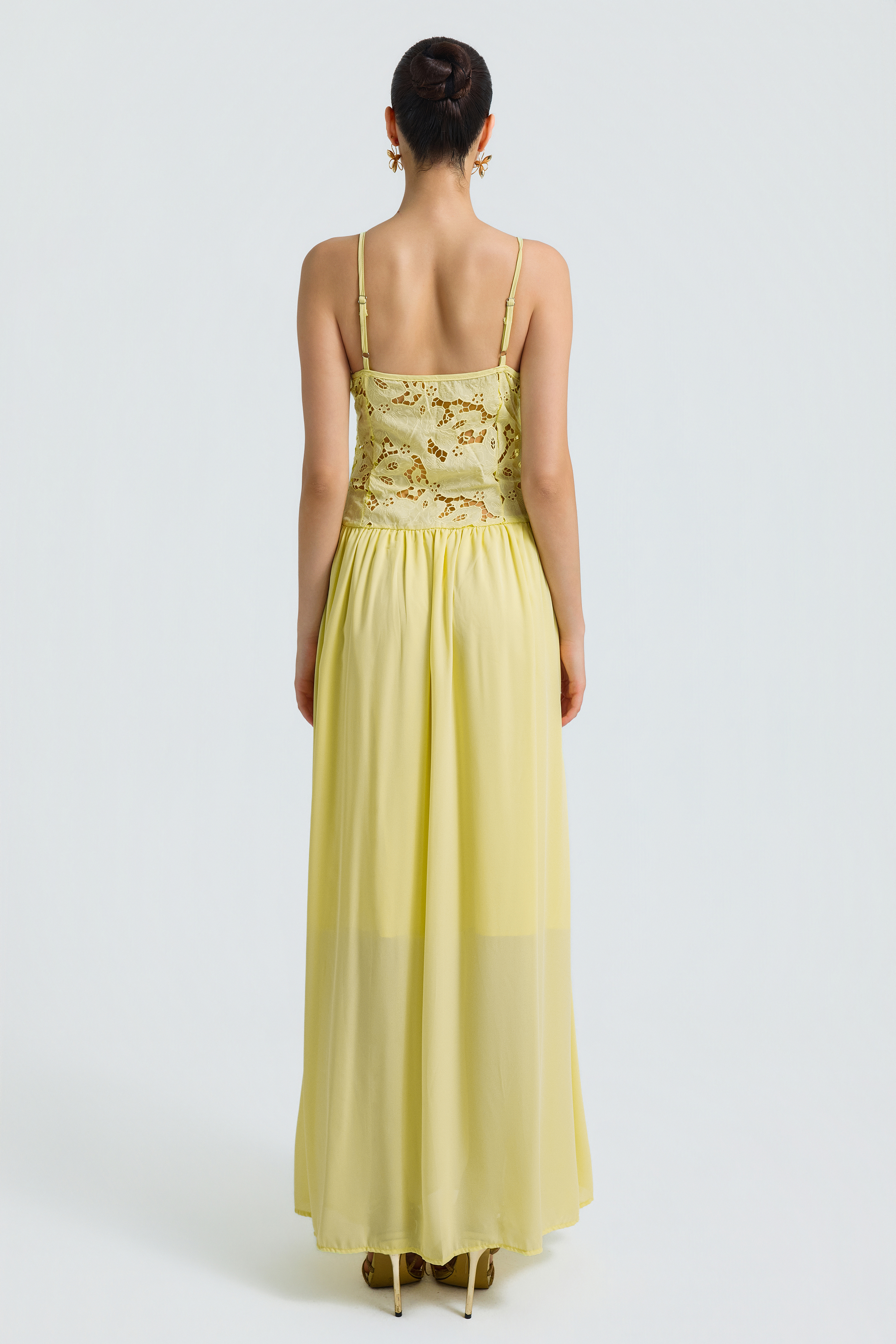 Lace Chiffon Spaghetti Strap Maxi Dress