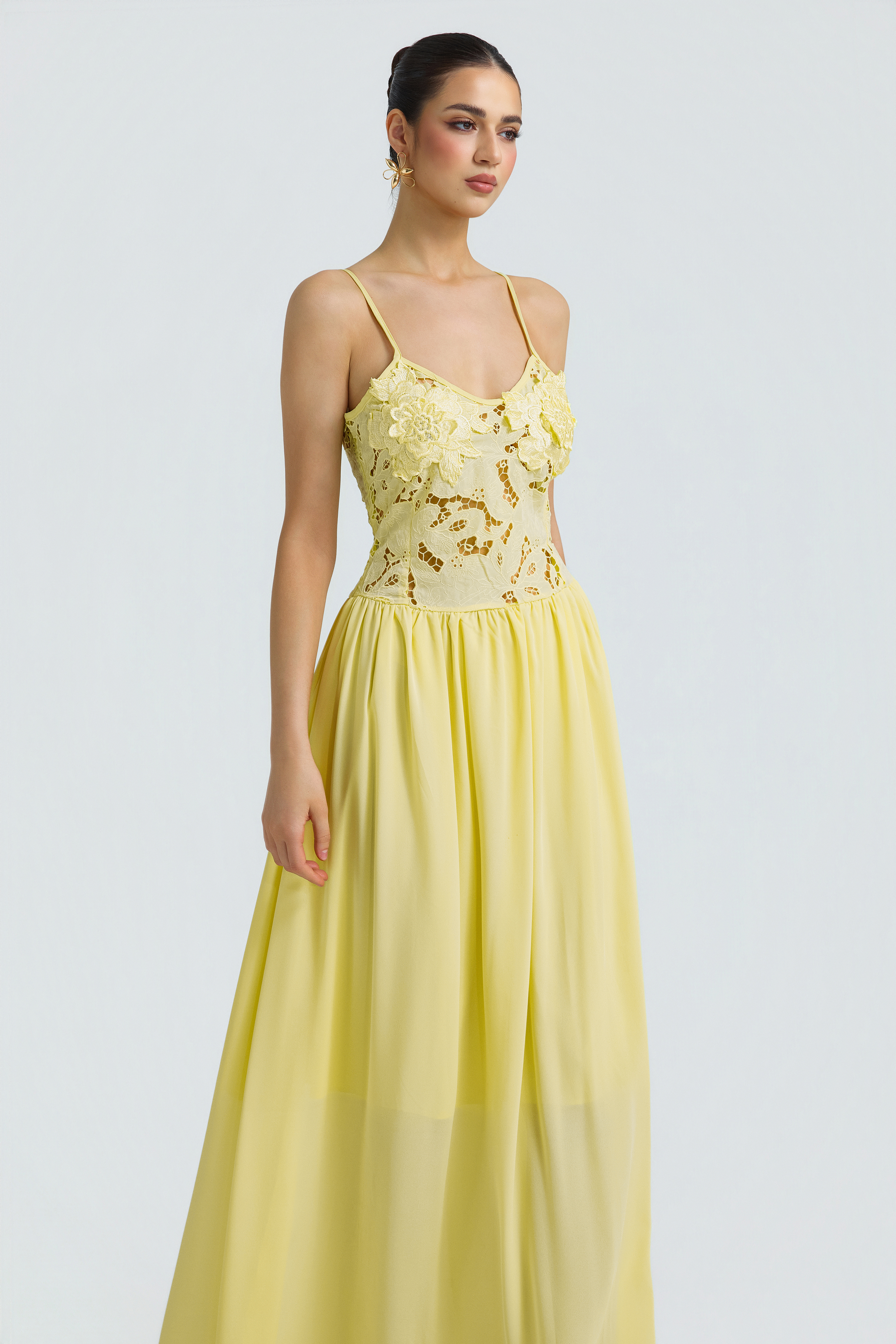 Lace Chiffon Spaghetti Strap Maxi Dress