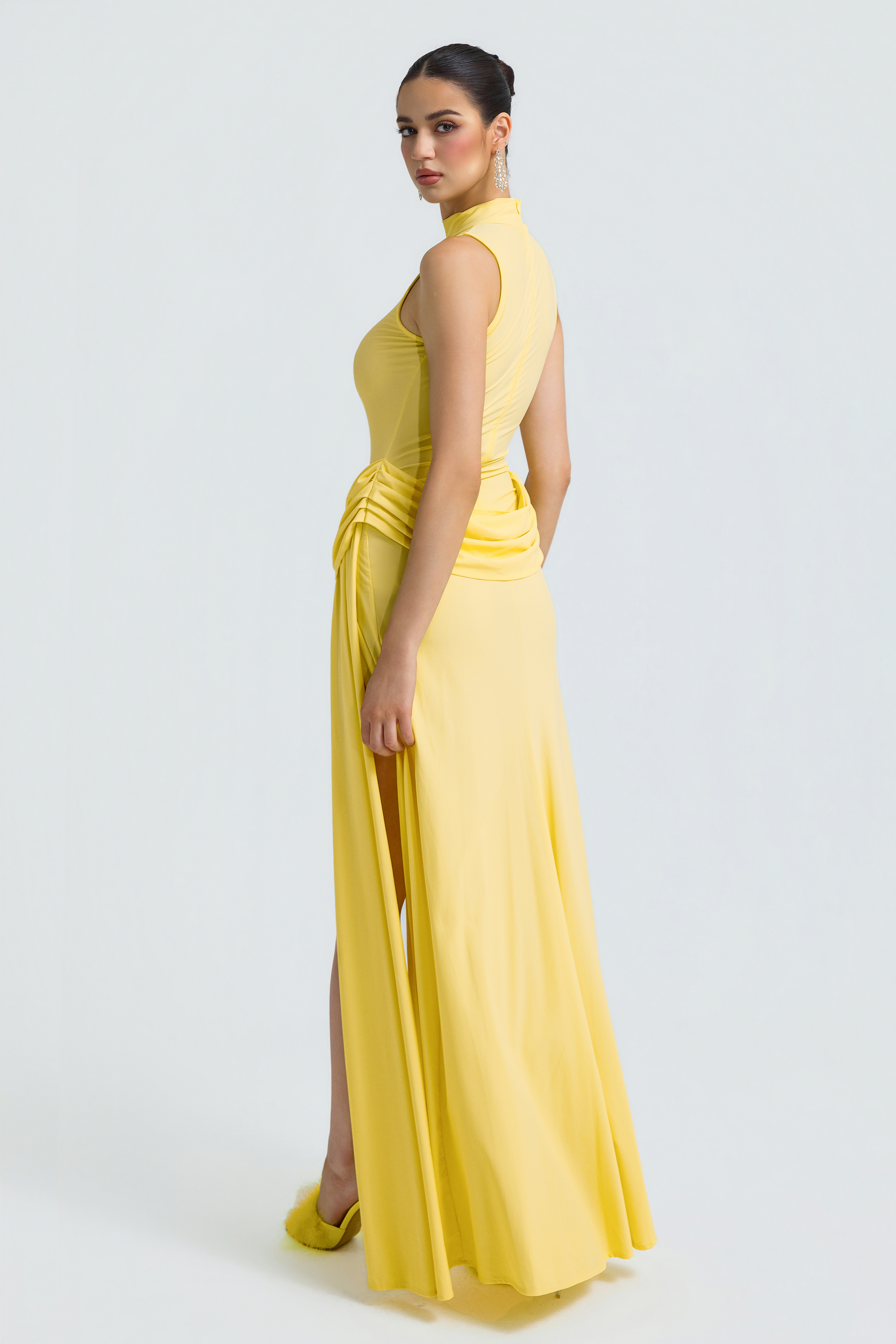 Jersey Stand Collar Slit Maxi Dress