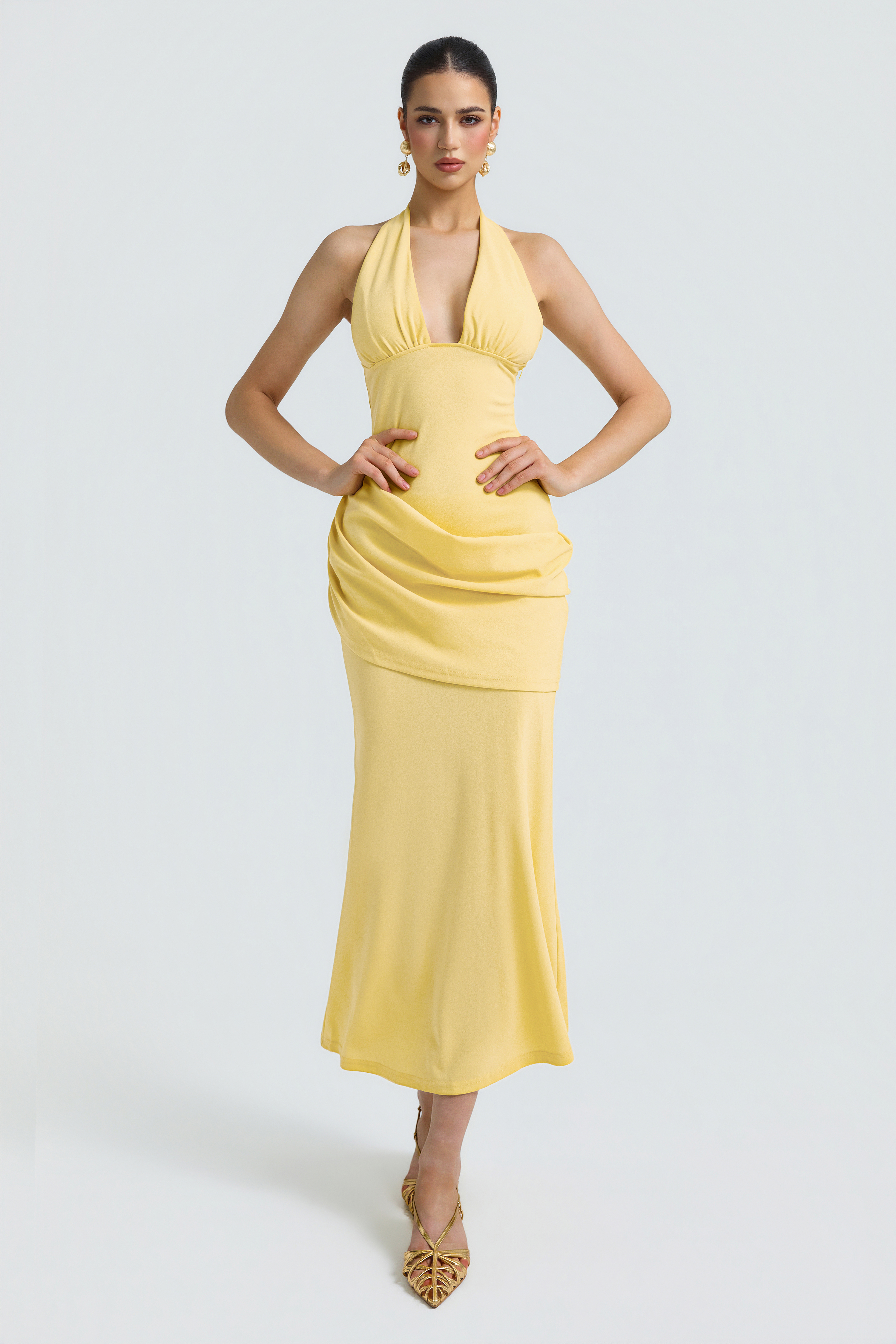 Jersey Halter Neck Tie-Up Midi Dress