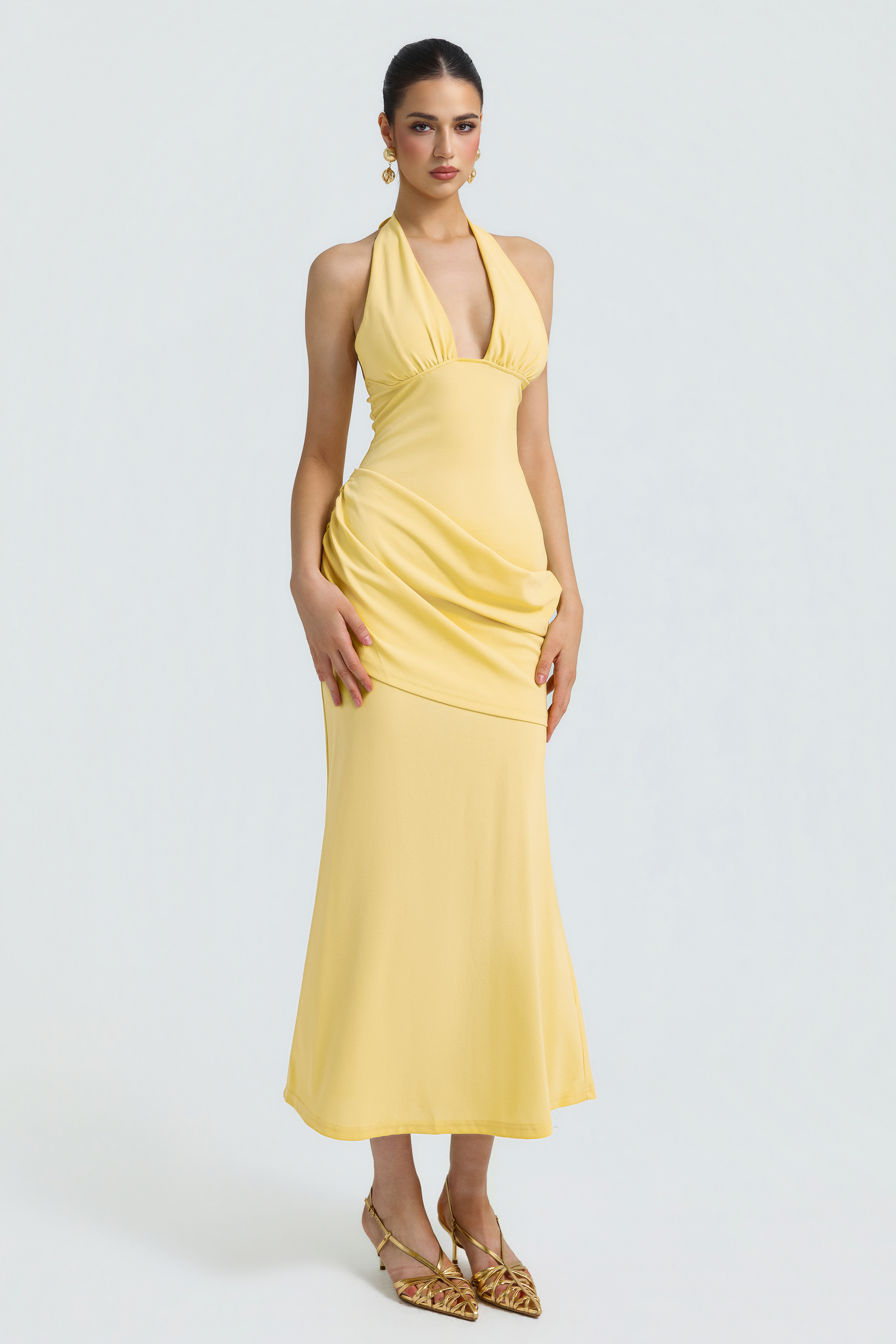 Jersey Halter Neck Tie-Up Midi Dress