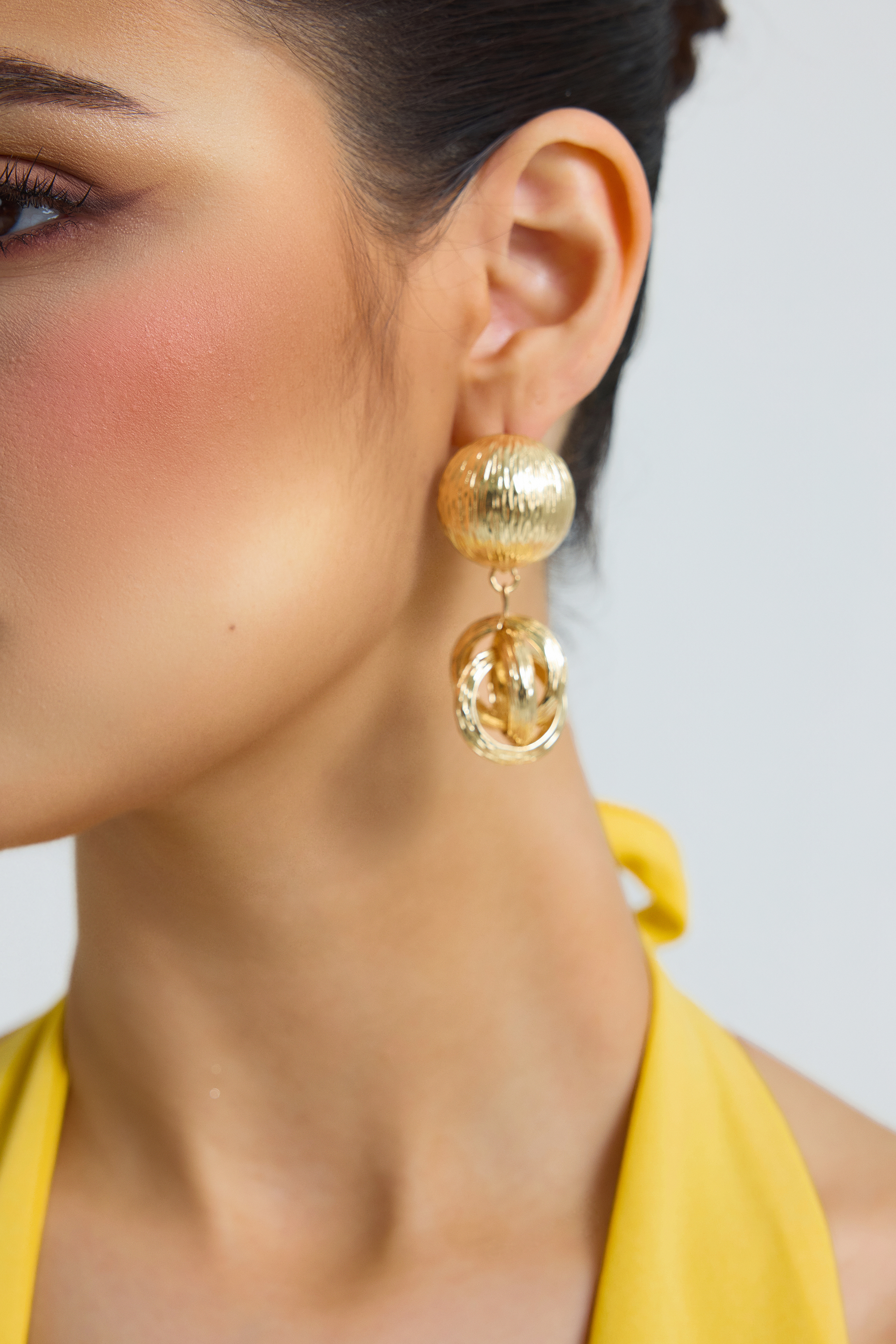 Metal Textured Ball Twist Ring Earrings