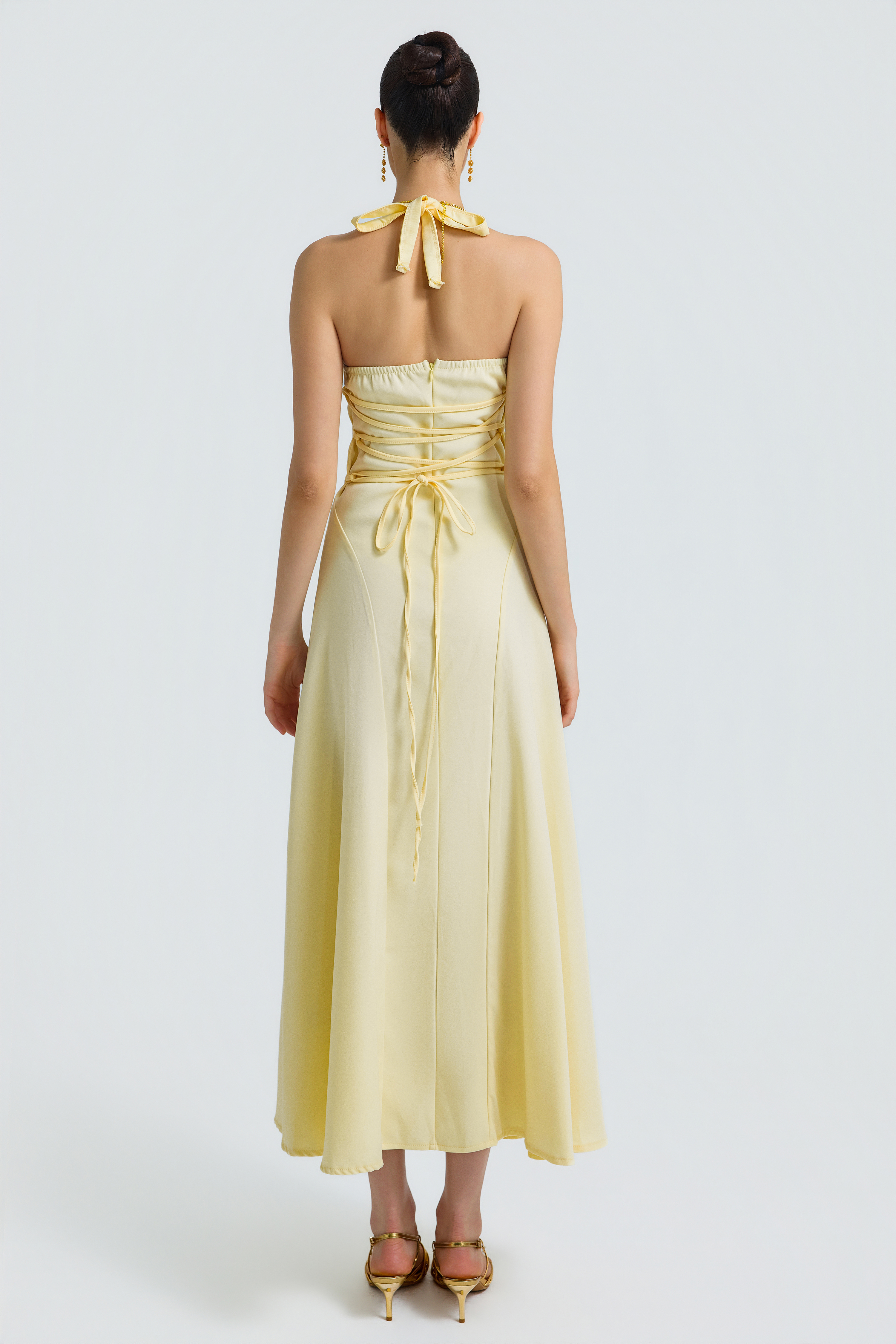 Solid Halter Neck Tie-Up Midi Dress
