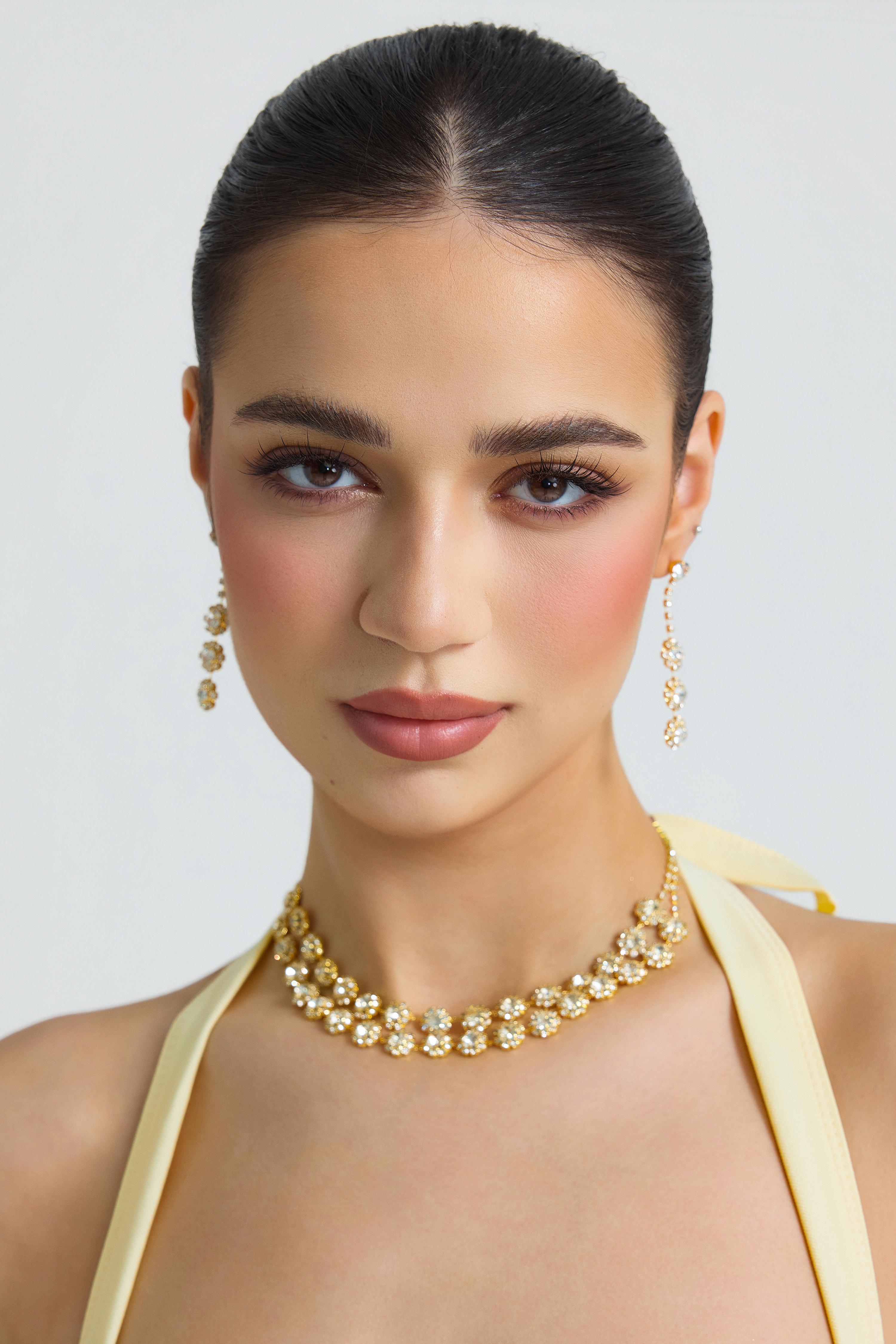 Metallic Rhinestone Earring And Necklace Set
