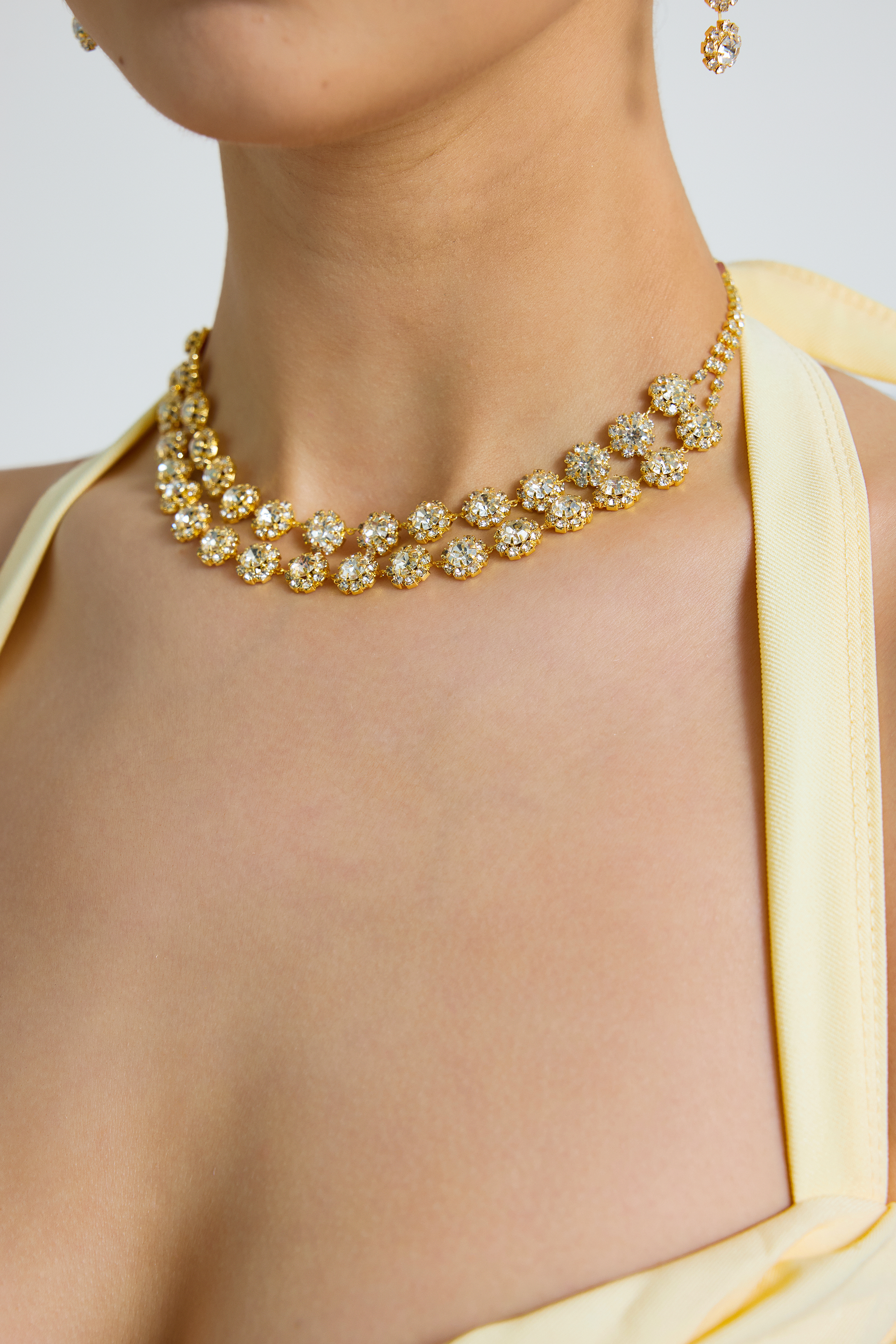 Metallic Rhinestone Earring And Necklace Set