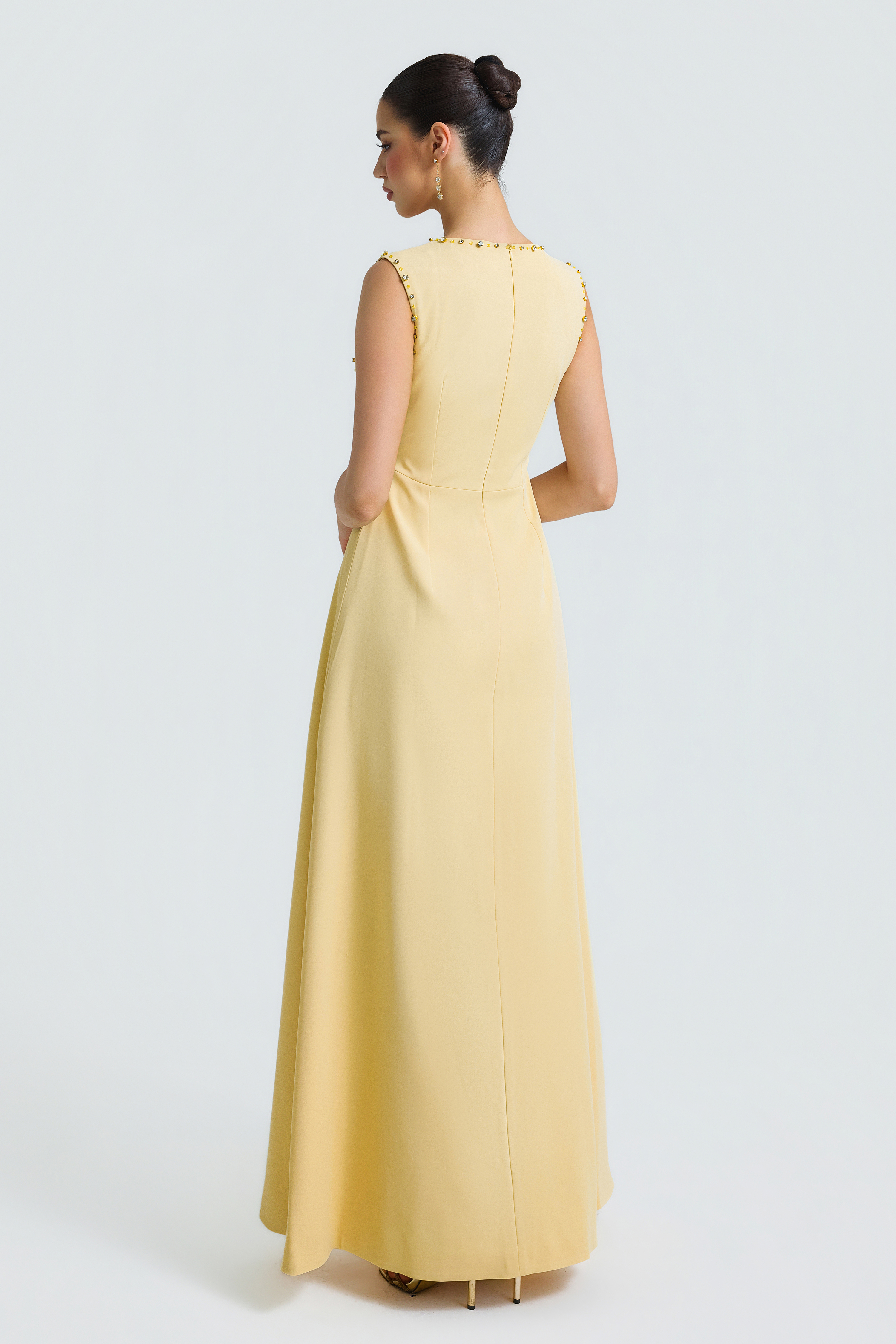 Solid Rhinestone Rivets Sleeveless Maxi Dress