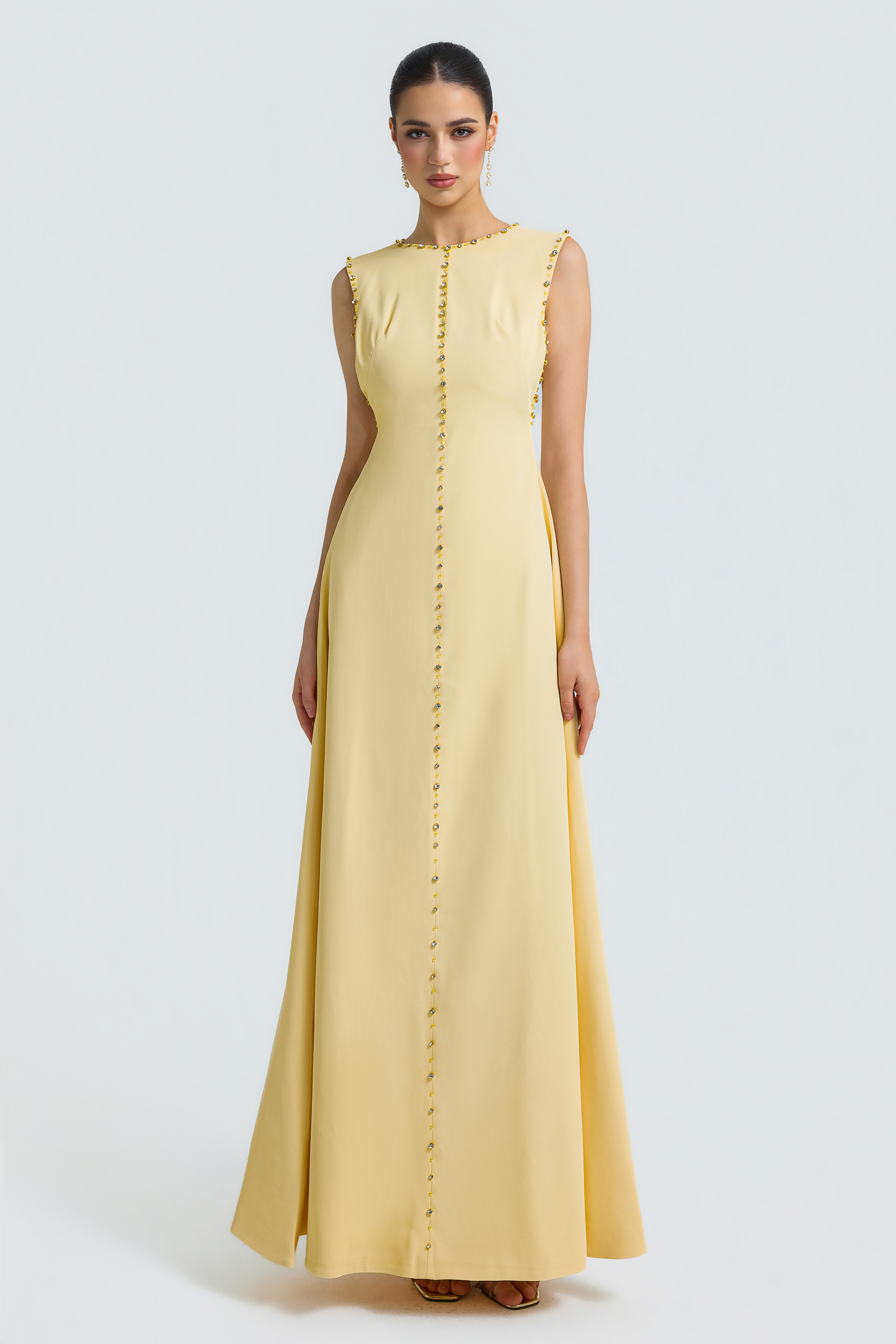 Solid Rhinestone Rivets Sleeveless Maxi Dress