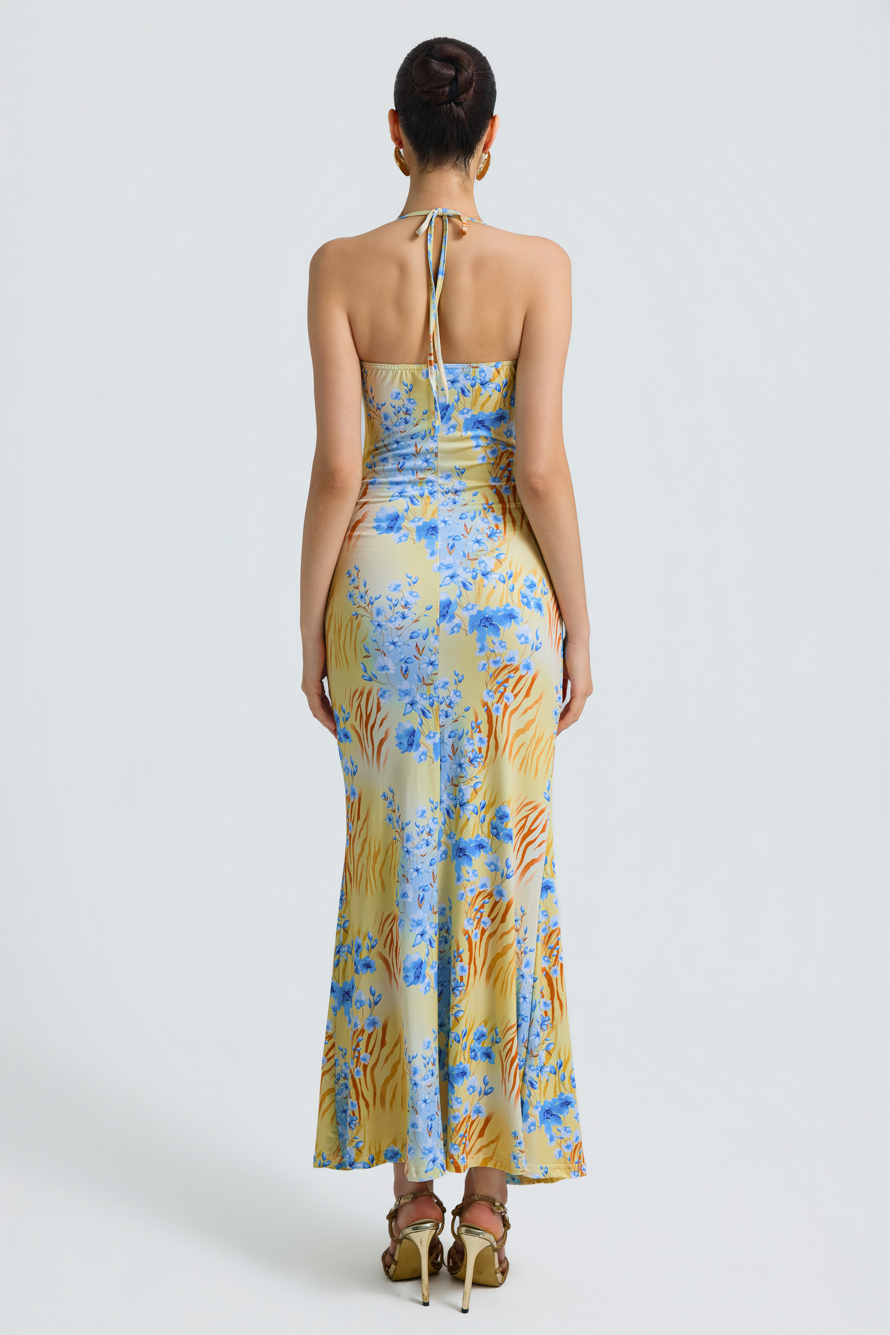 Floral Mesh Ruffle Maxi Dress