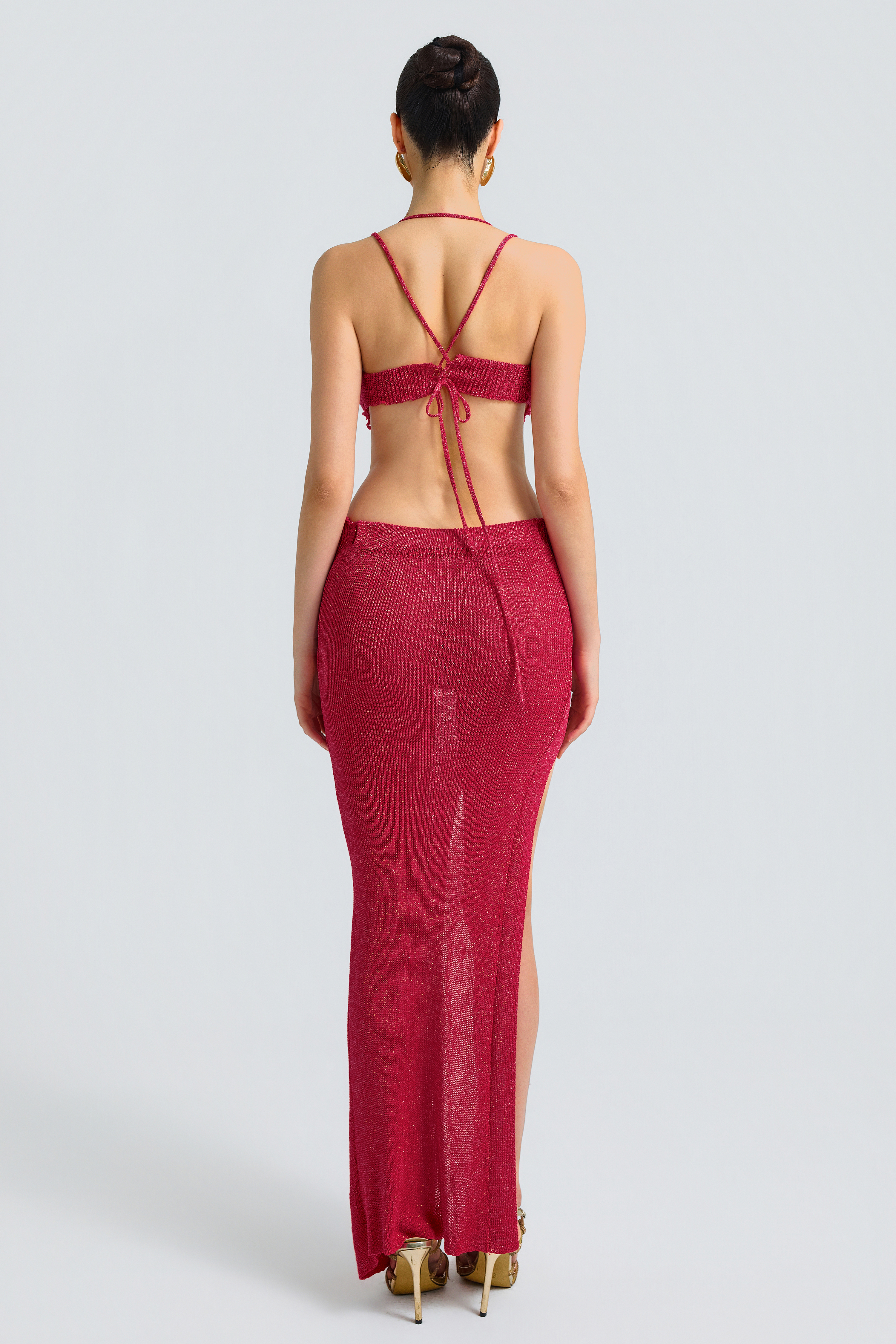 Jersey Halter Cutout High Slit Maxi Dress