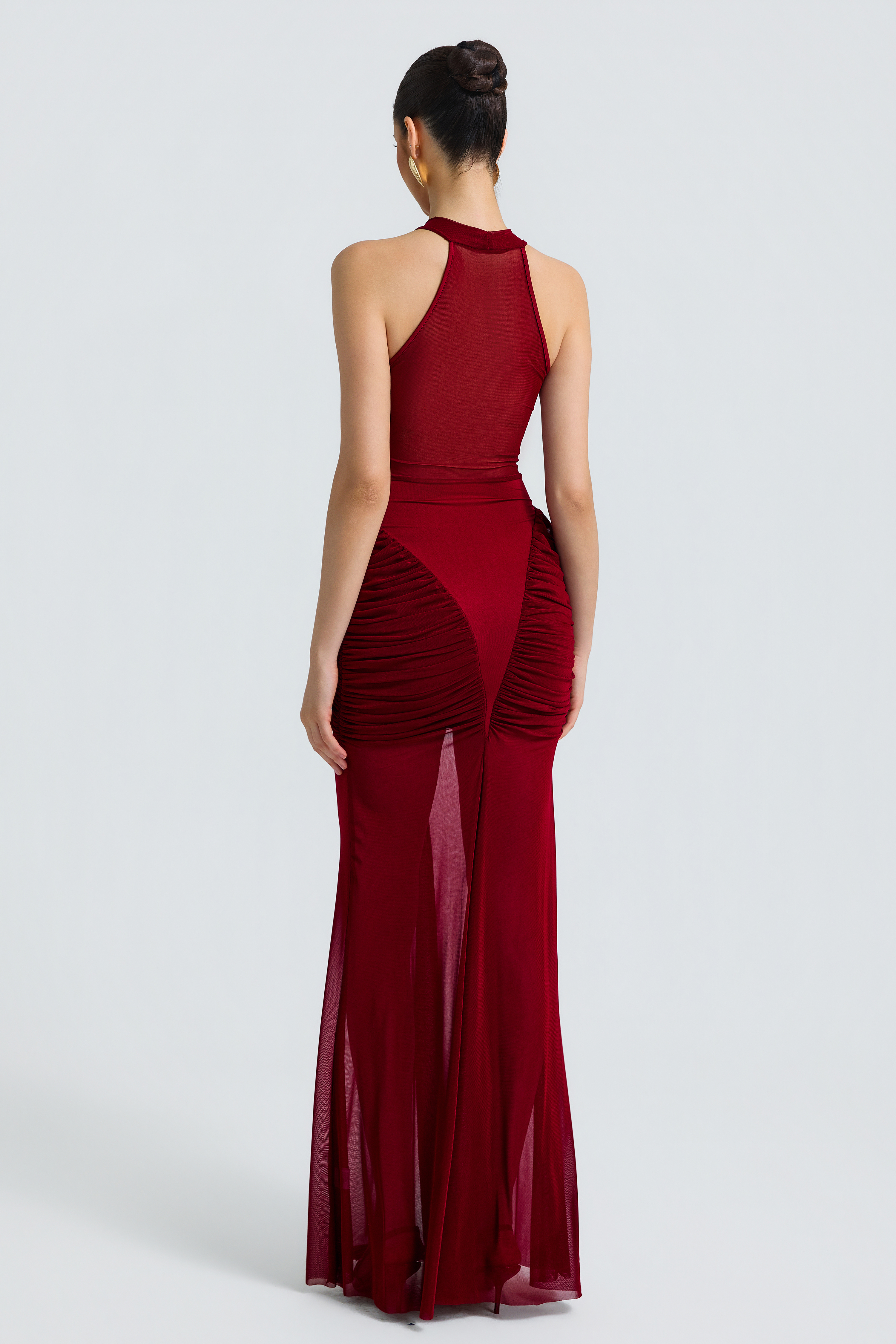 Mesh Splicing Jersey See-Through Maxi Dress
