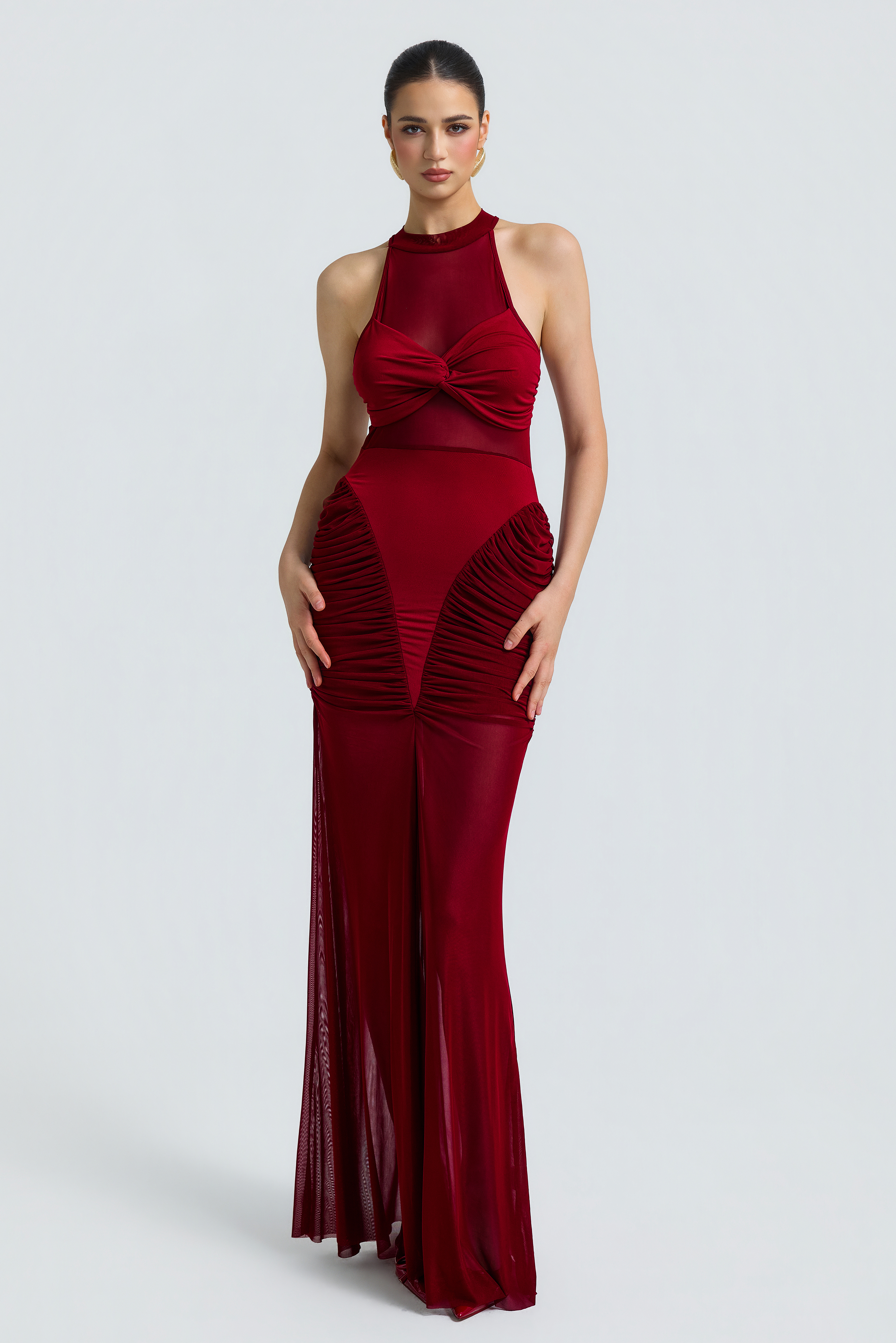 Mesh Splicing Jersey See-Through Maxi Dress