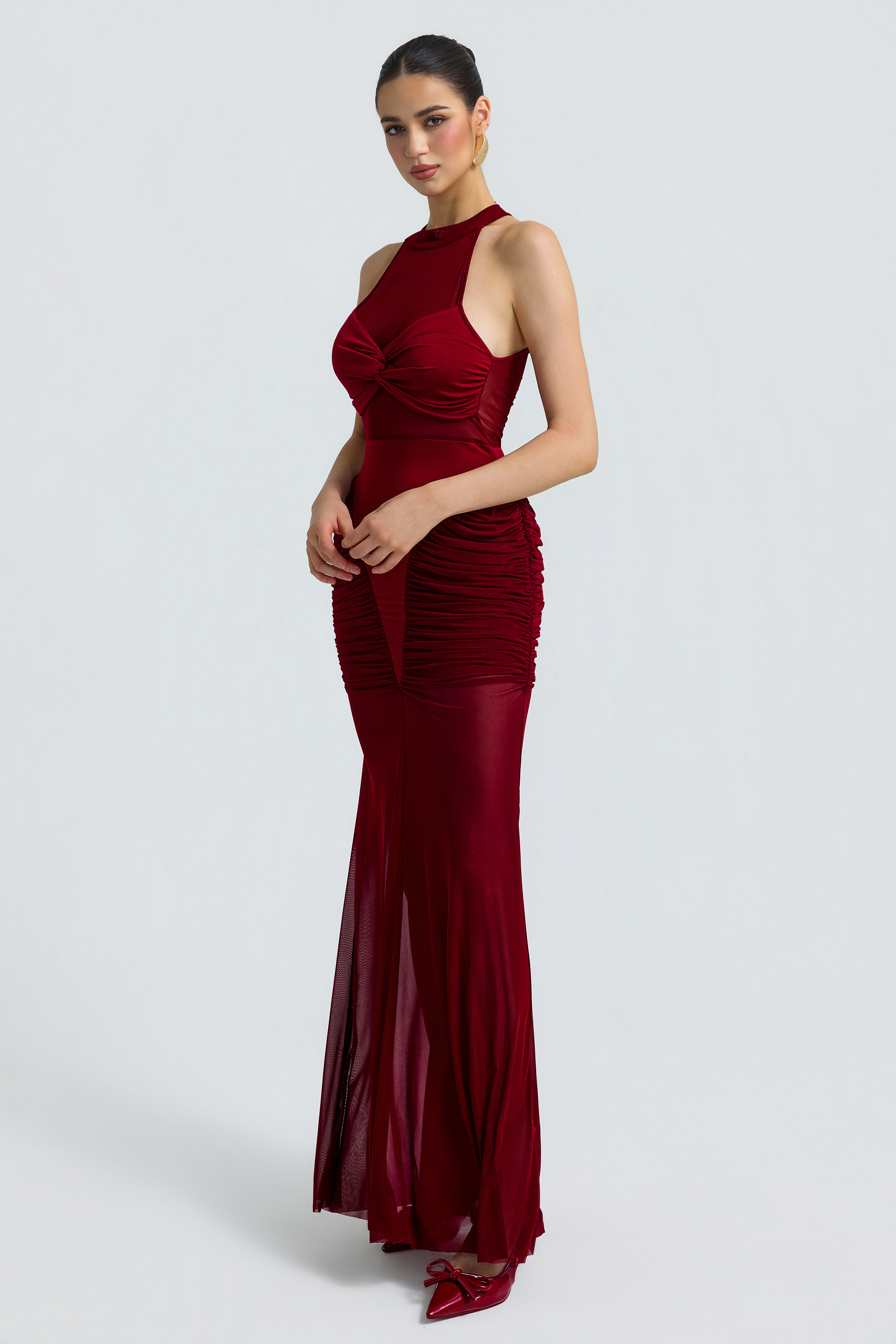 Mesh Splicing Jersey See-Through Maxi Dress