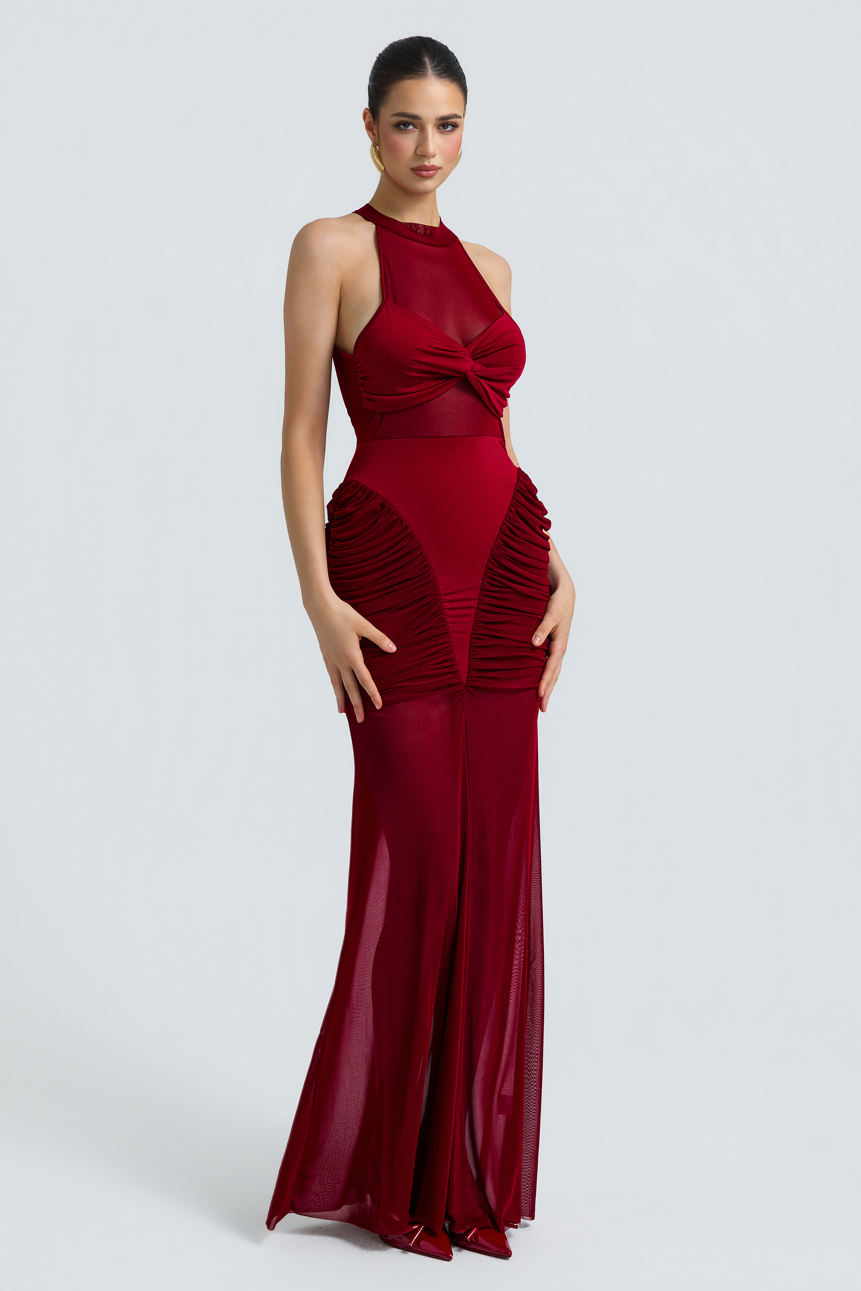 Mesh Splicing Jersey See-Through Maxi Dress