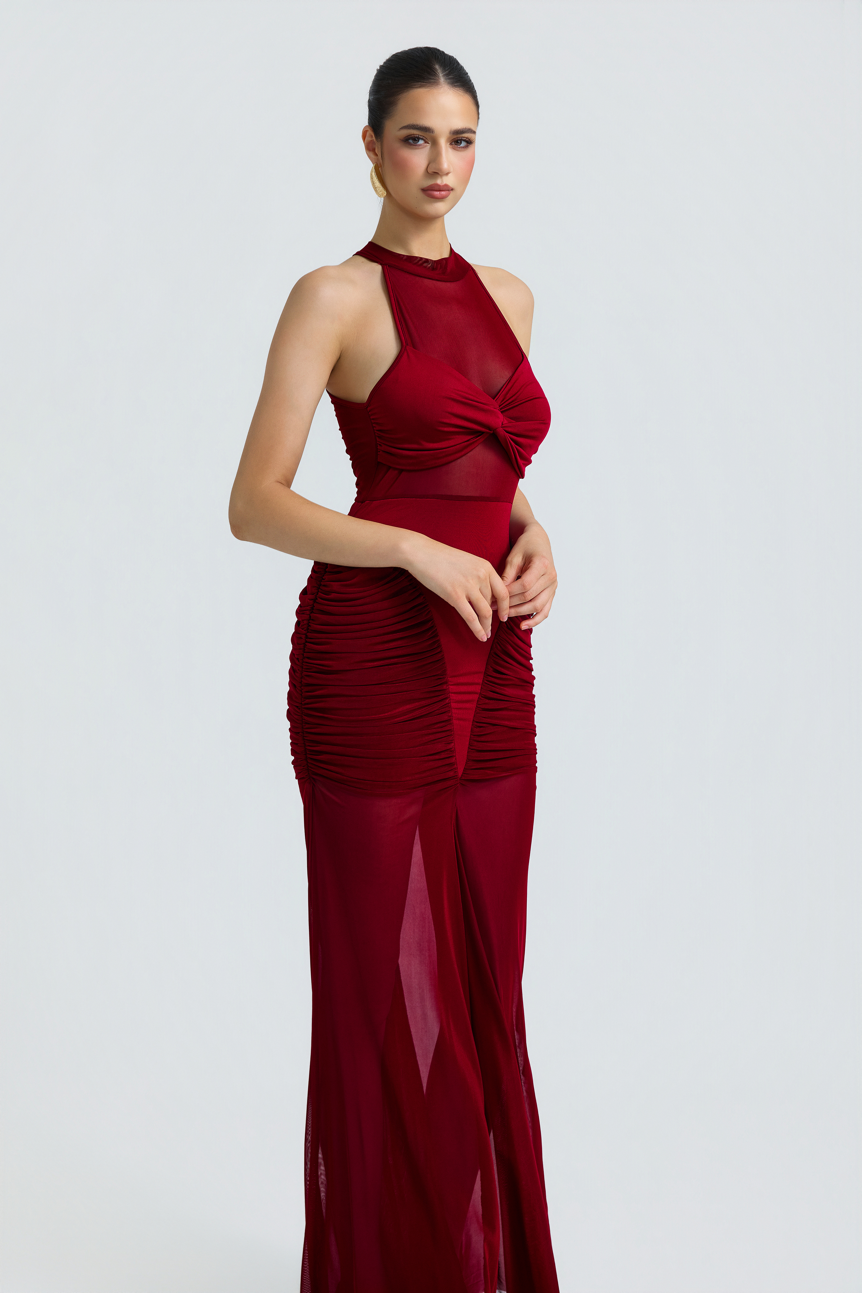 Mesh Splicing Jersey See-Through Maxi Dress