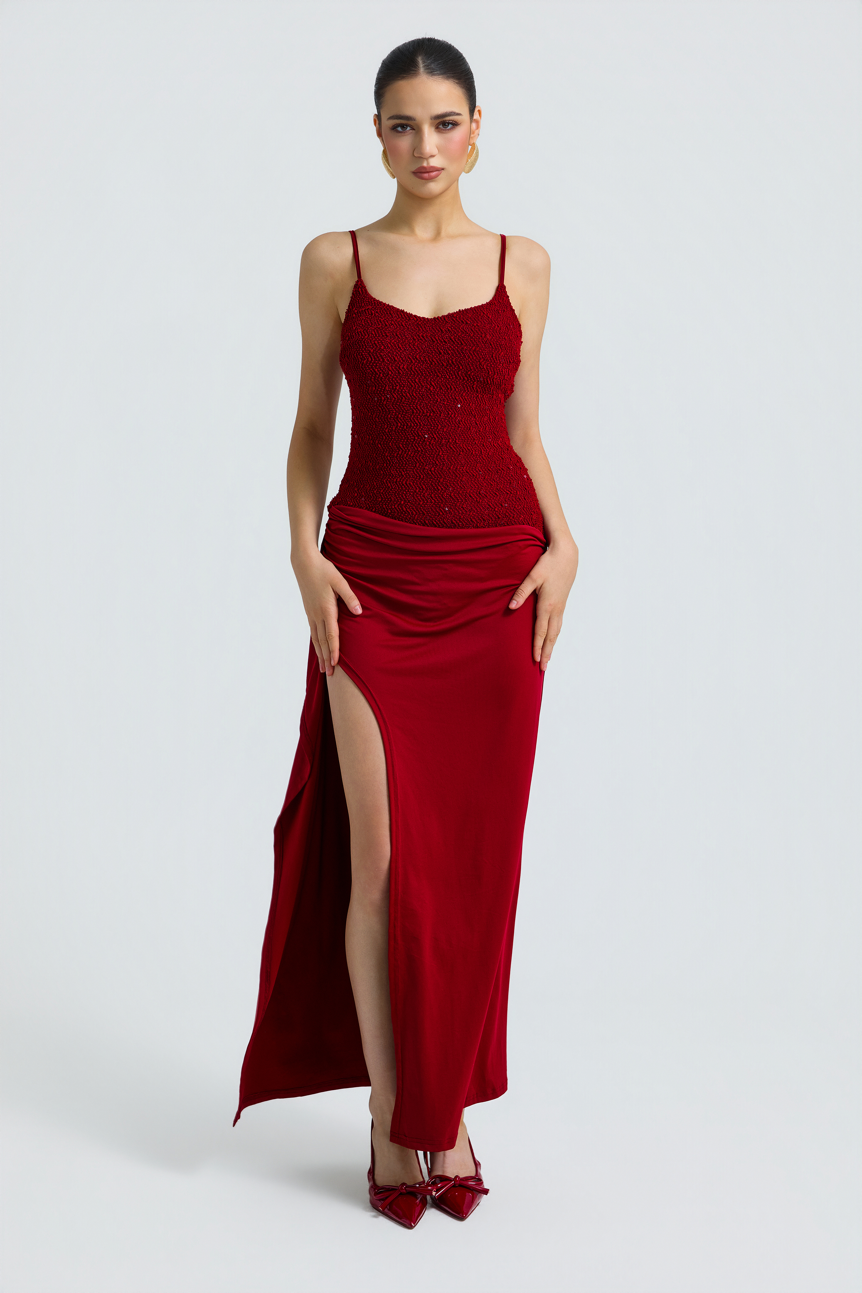 Jersey Sequin Slit Maxi Dress