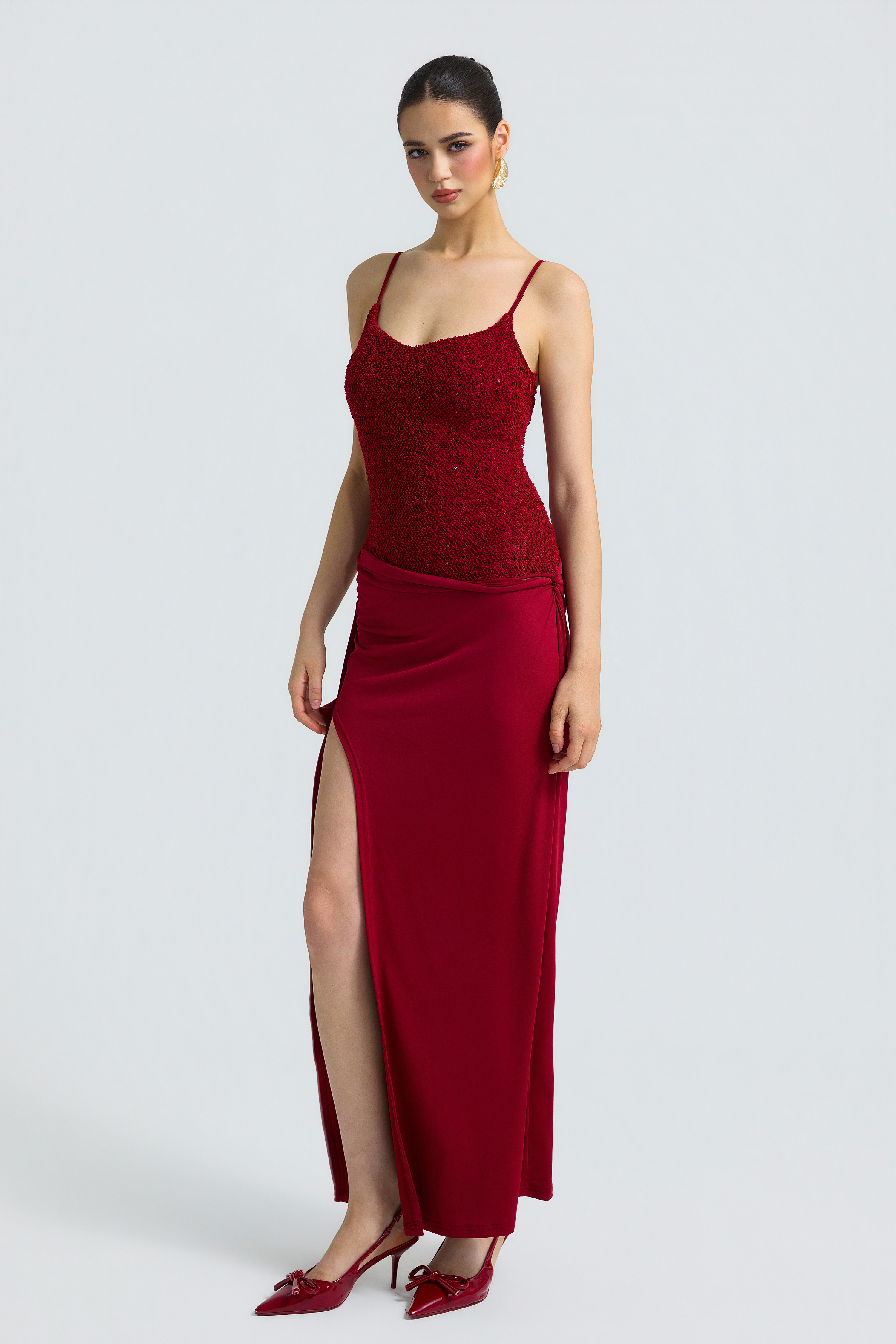 Jersey Sequin Slit Maxi Dress