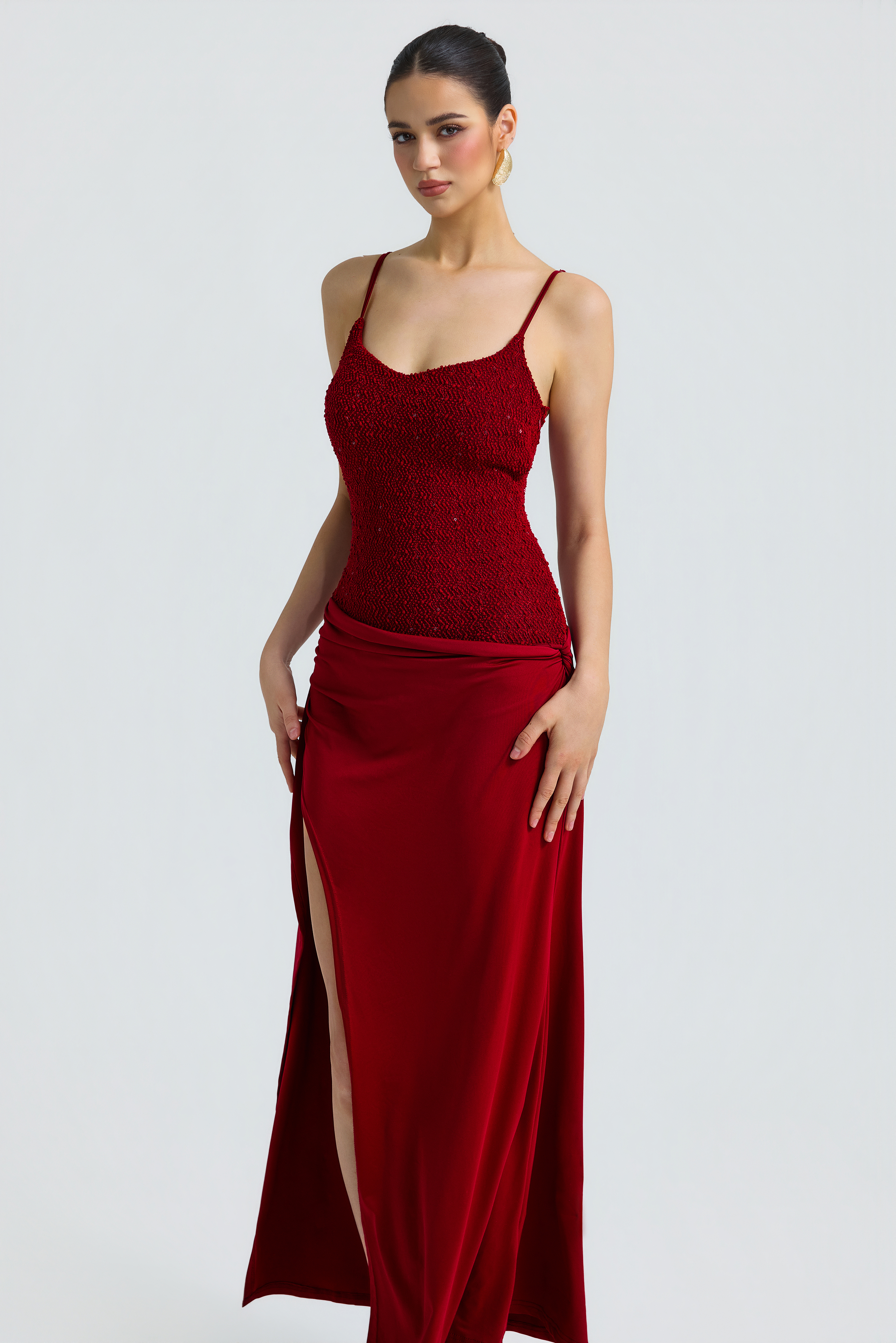 Jersey Sequin Slit Maxi Dress