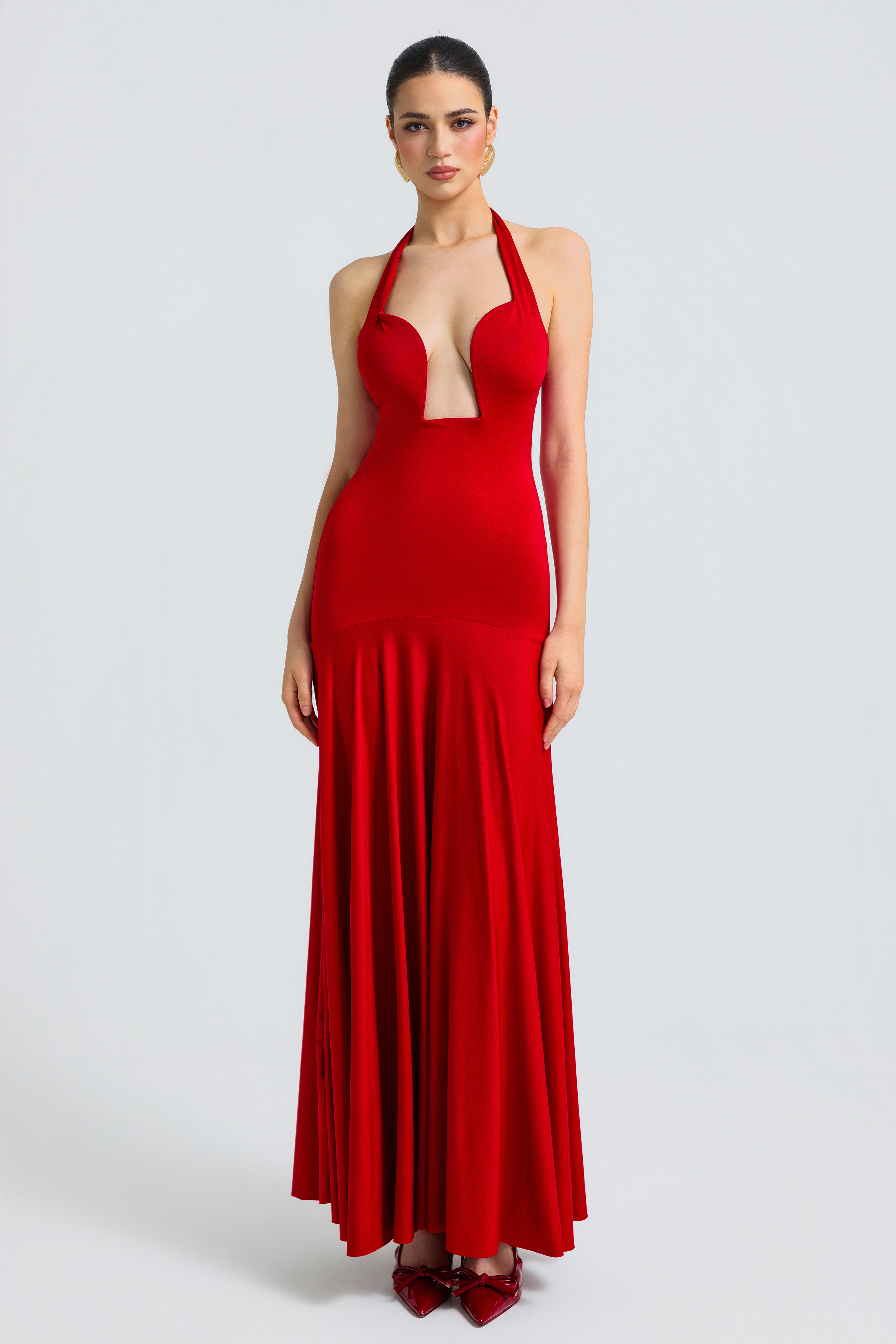 Jersey Halter Neck Backless Maxi Dress