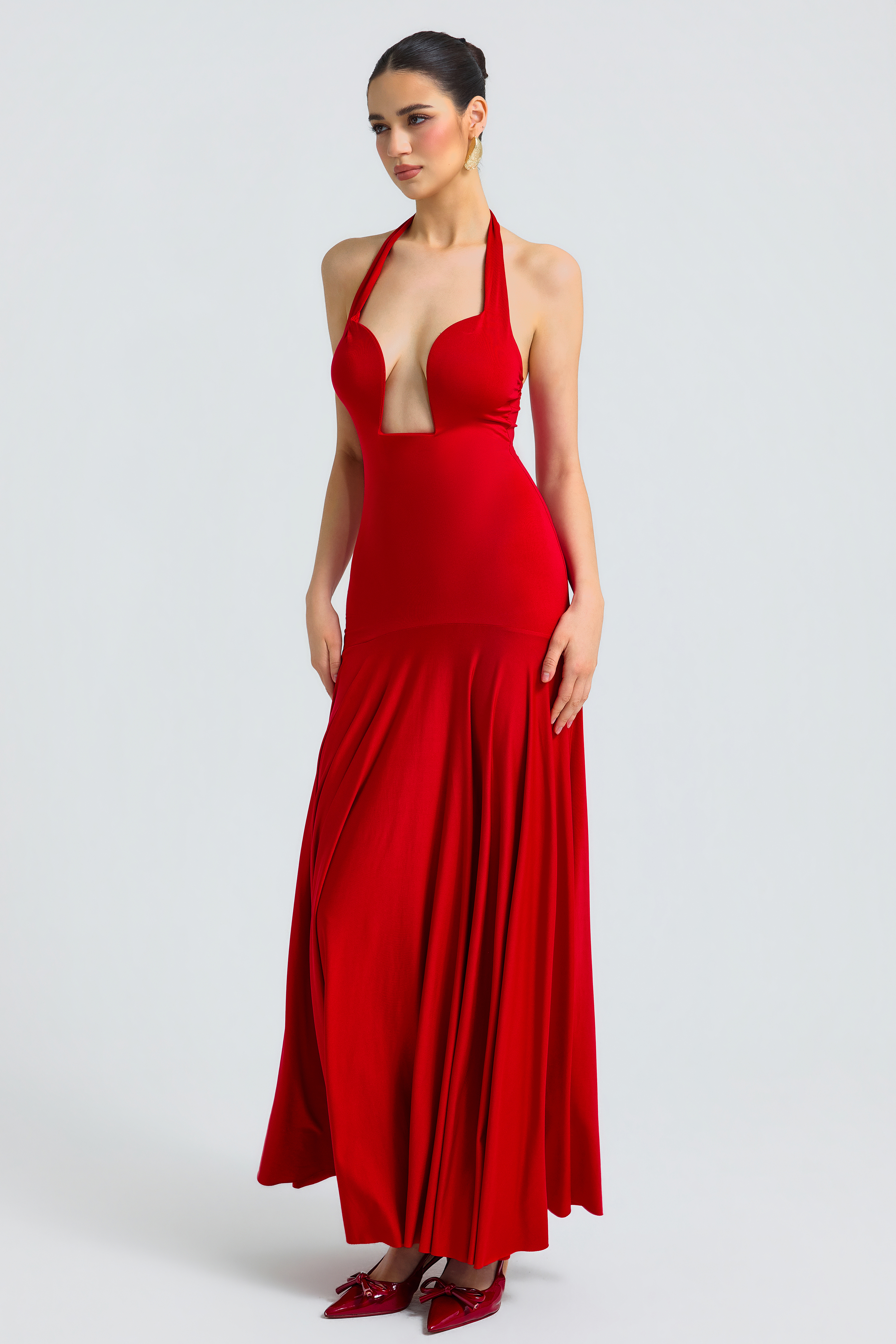 Jersey Halter Neck Backless Maxi Dress
