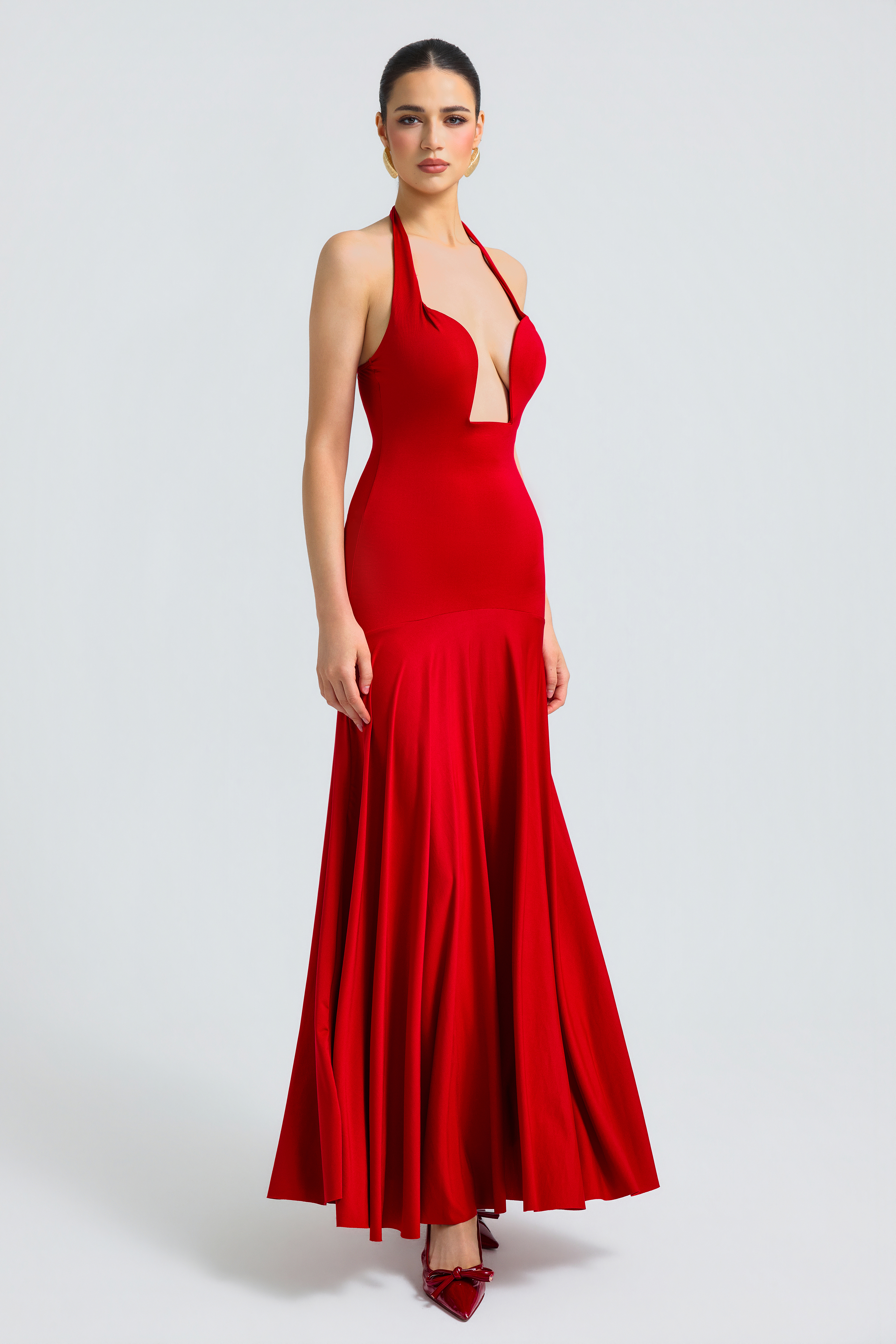 Jersey Halter Neck Backless Maxi Dress