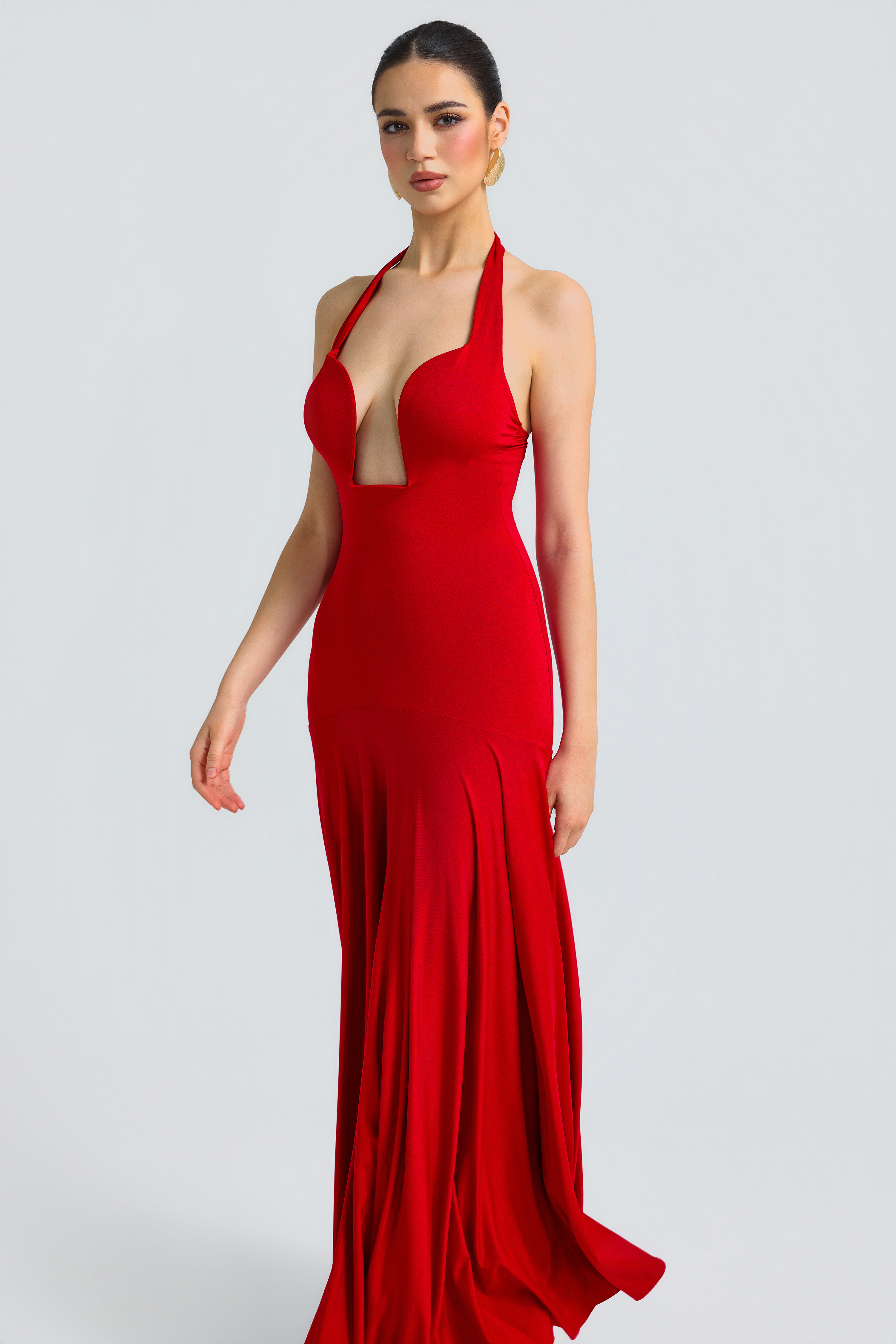Jersey Halter Neck Backless Maxi Dress