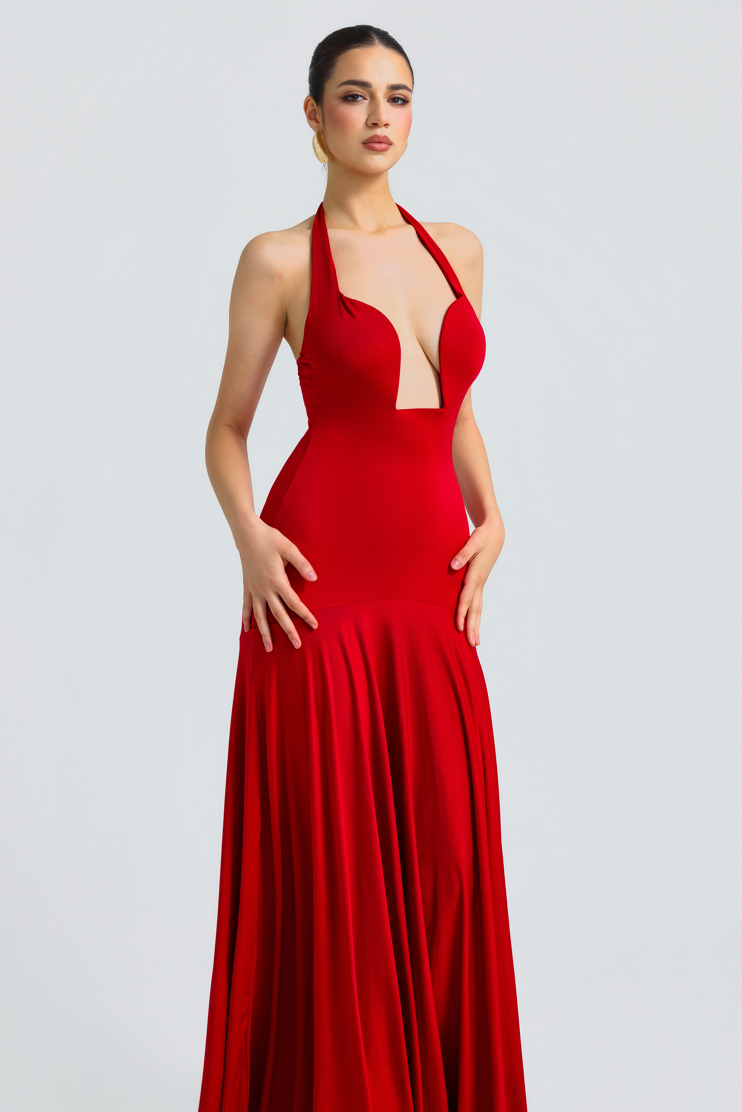 Jersey Halter Neck Backless Maxi Dress