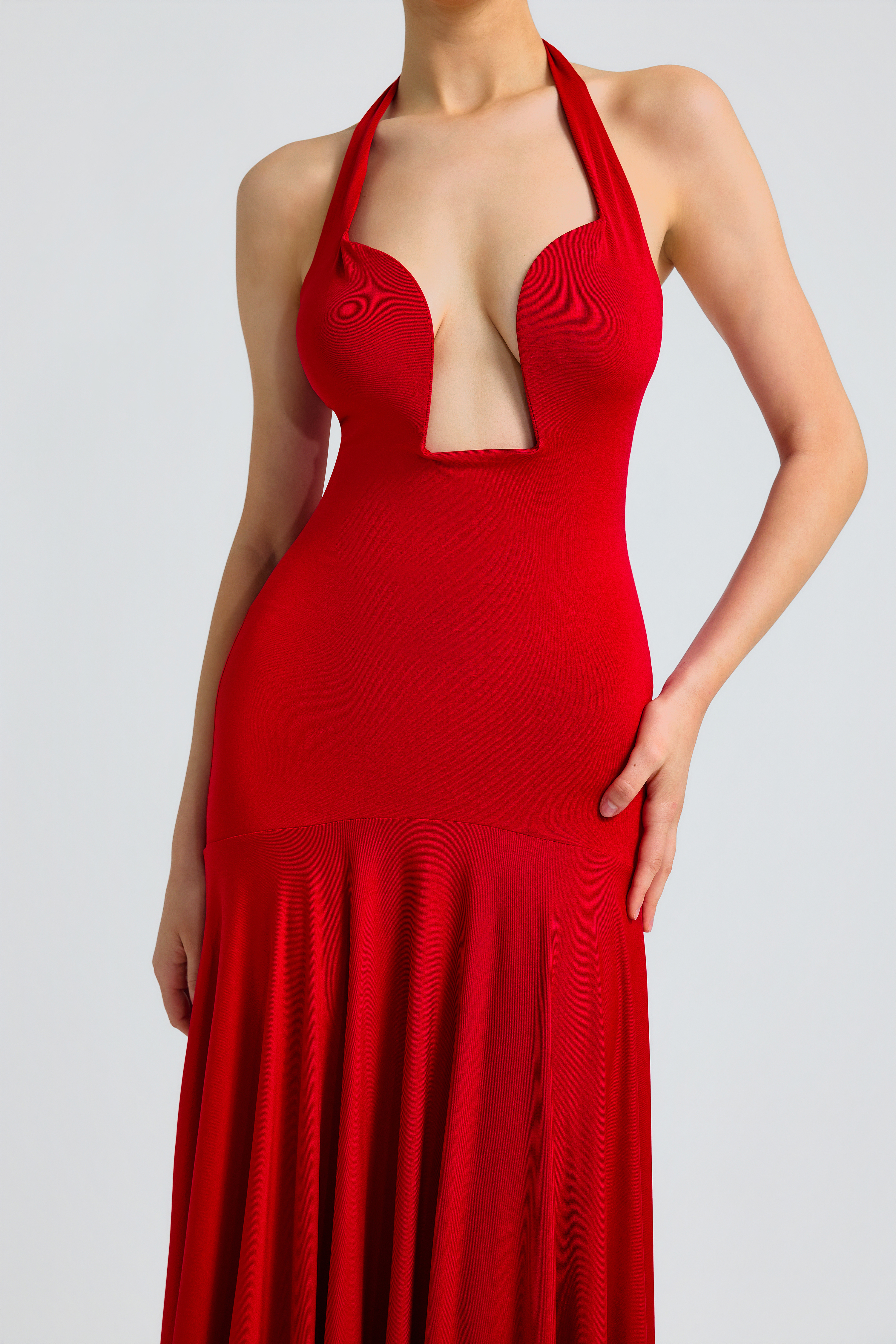 Jersey Halter Neck Backless Maxi Dress