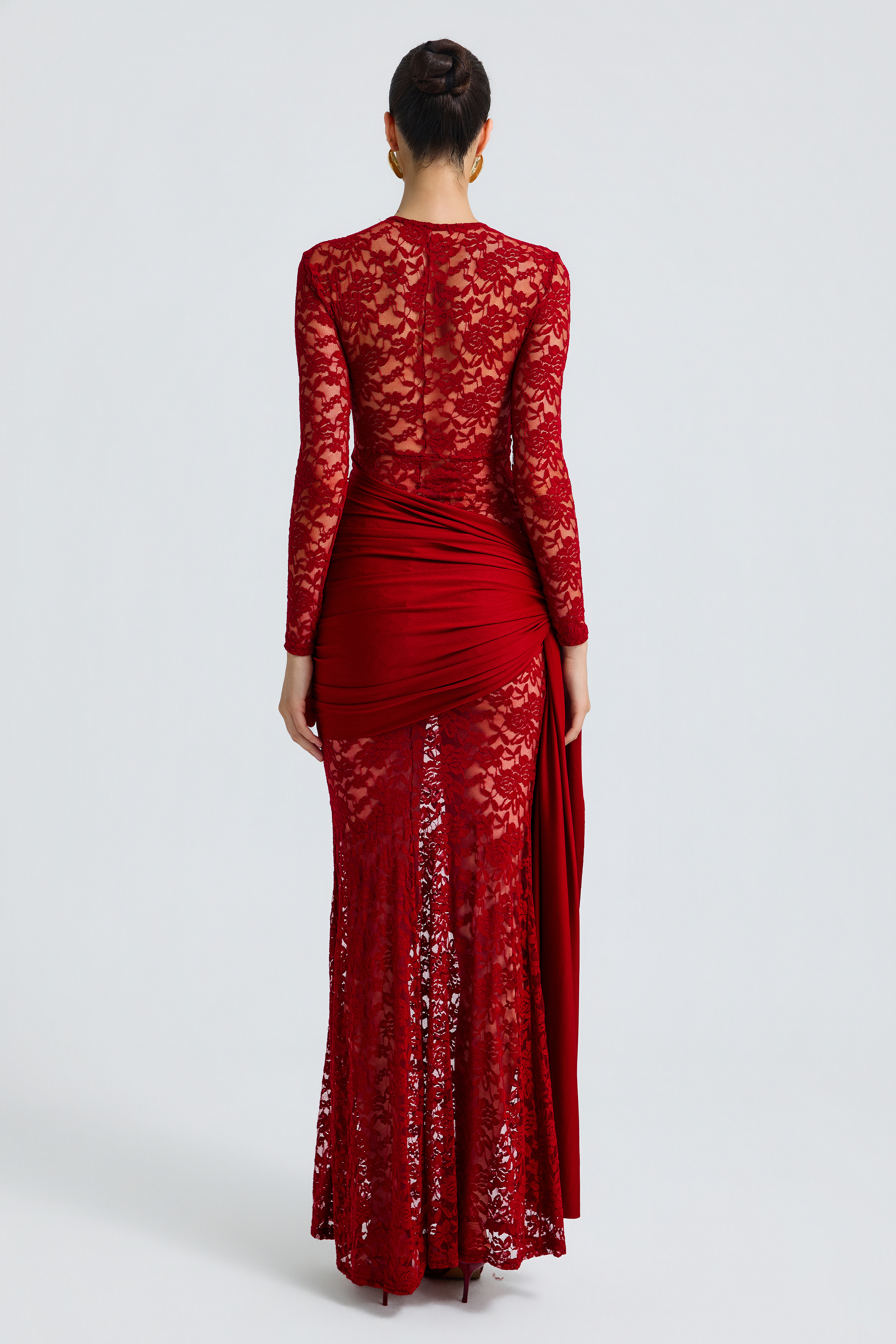 Jersey Splicing Lace Long Sleeve Maxi Dress