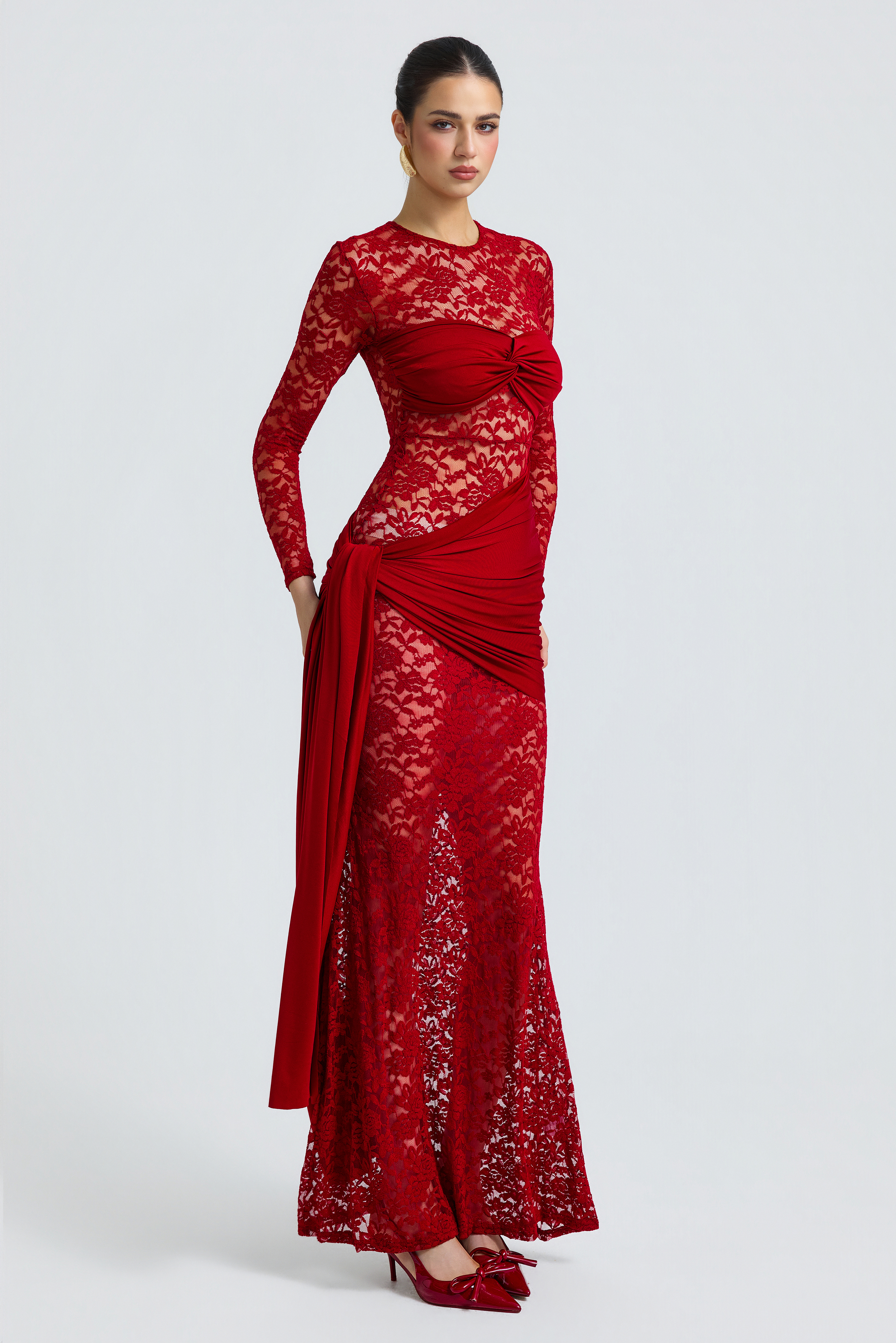 Jersey Splicing Lace Long Sleeve Maxi Dress